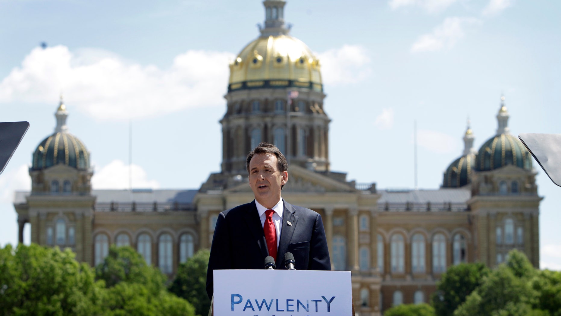FILE: In this May 23, 2011, photo, former Minnesota Gov. Tim Pawlenty discusses his presidential candidacy during a town hall meeting at the State of Iowa Historical Building in Des Moines, Iowa.