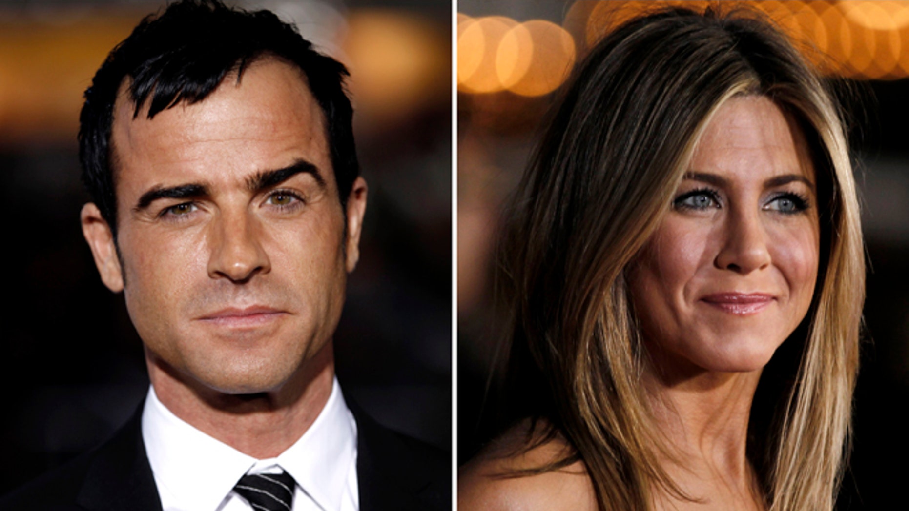 Feb. 16, 2012: These file photos shows Justin Theroux, left, and Jennifer Aniston. Aniston's rep, Stephen Huvane, on Sunday, Aug. 12, 2012 confirmed to The Associated Press that Theroux and the actress are engaged.