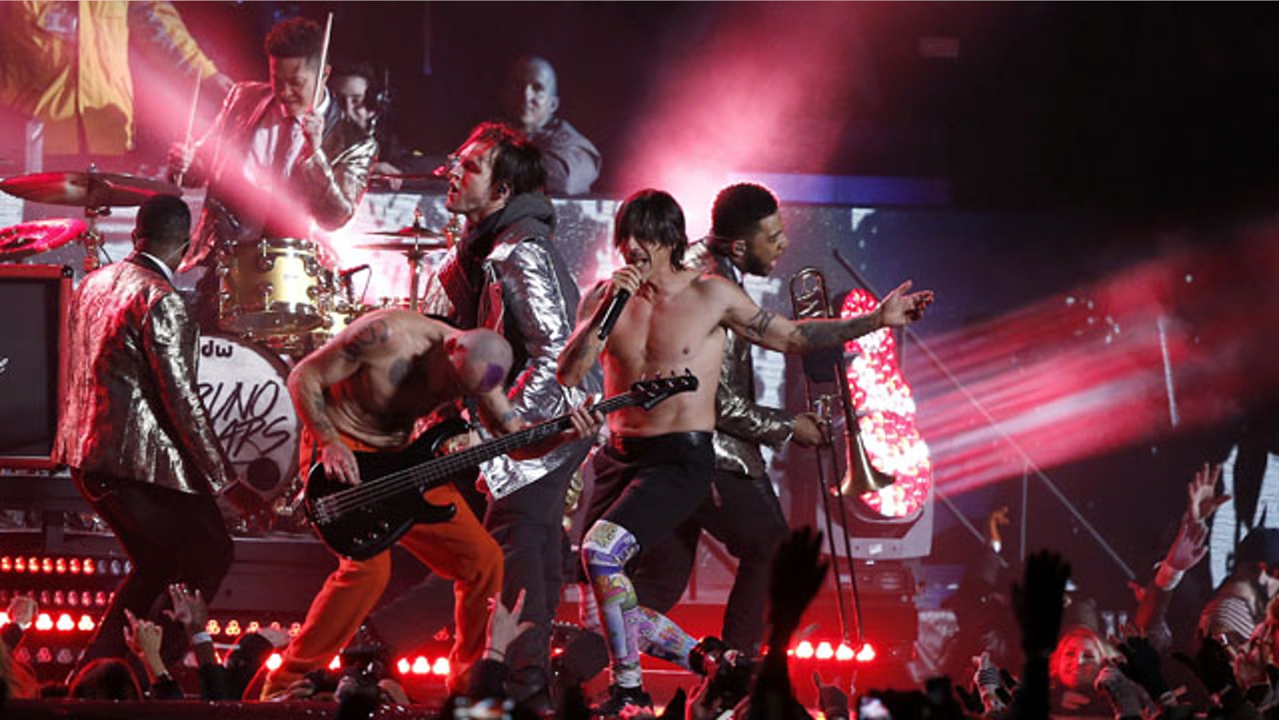 FILE - In this Sunday, Feb. 2, 2014 file photo, The Red Hot Chili Peppers perform during the halftime show of Super Bowl XLVIII between the Seattle Seahawks and the Denver Broncos, in East Rutherford, N.J. (AP)