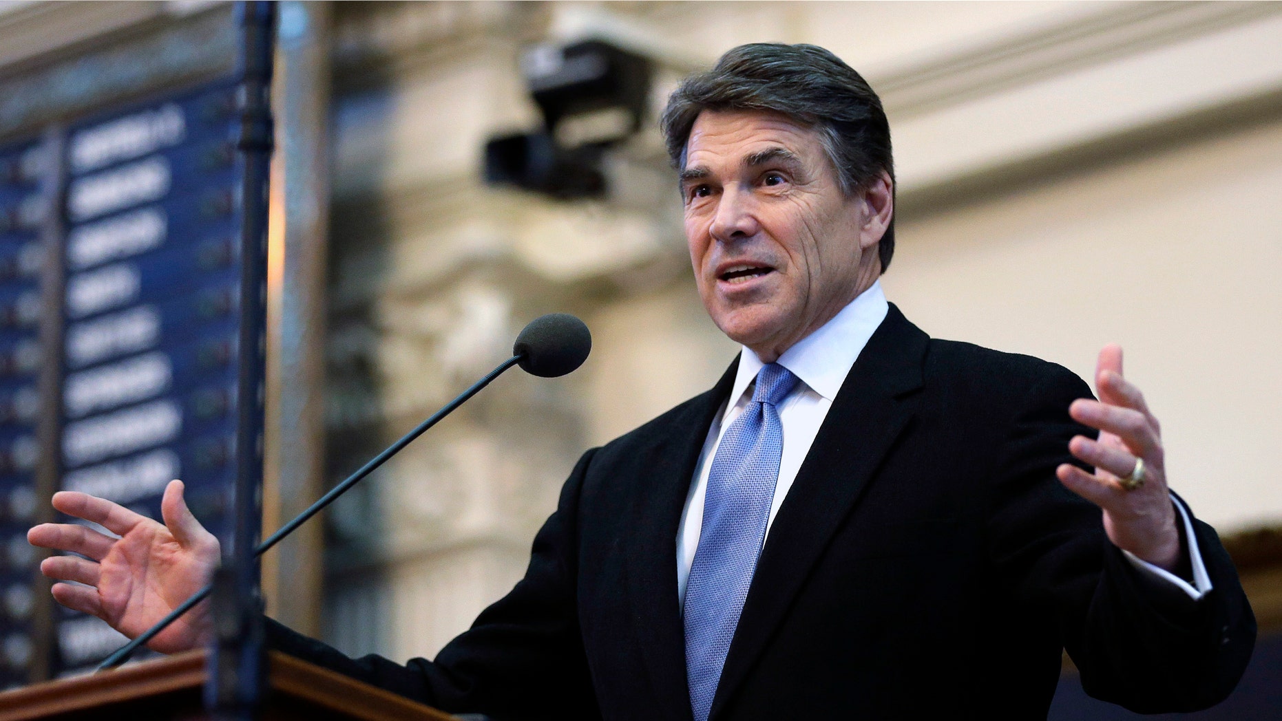 FILE: Jan. 8, 2013: Texas Gov. Rick Perry addresses the state legislature, in Austin, Texas.