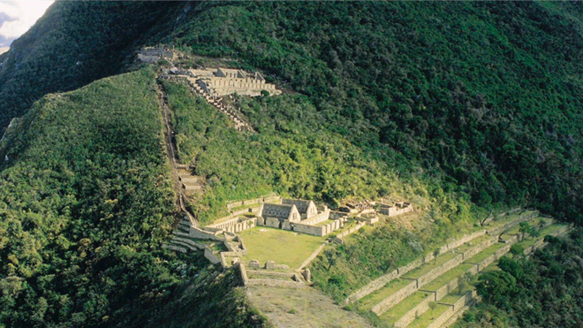 This Aug. 2004 photo provided by the Peru's government organization Promperu, shows the Choquequirao ruins in Cuzco, Peru. Peru's government has approved what will be Peruâs first aerial tramway, making Choquequirao reachable in just 15 minutes from the nearest highway. (AP Photo/Promperu)