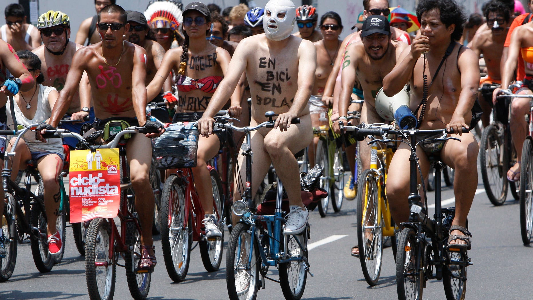 Mar. 10, 2012: Hundreds of nude and semi-nude cyclists demanding that authorities stop the hostilities bicyclists face from motorists, pedal through a main avenue in Lima, Peru.