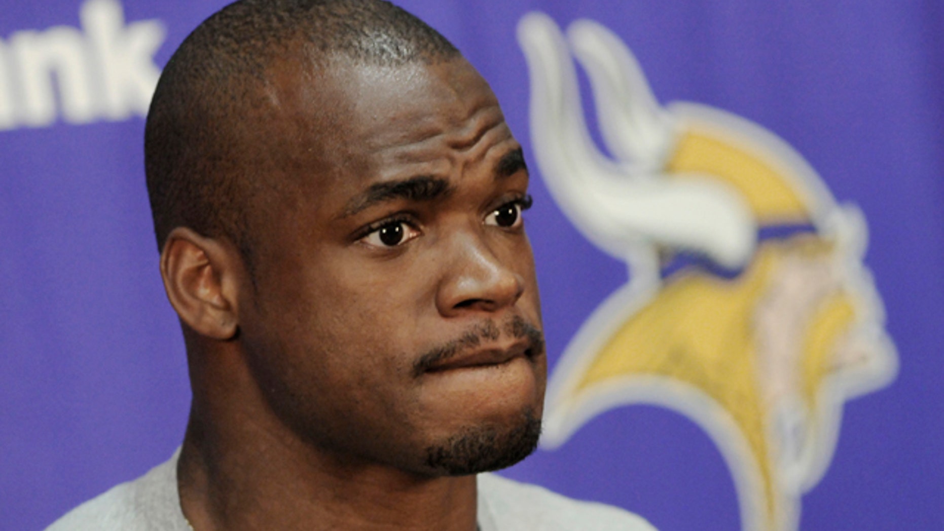June 20, 2012: Minnesota Vikings NFL football running back Adrian Peterson talks about his rehab following surgery for a torn ACL suffered last season, as he addressed reporters during minicamp in Eden Prairie, Minn.