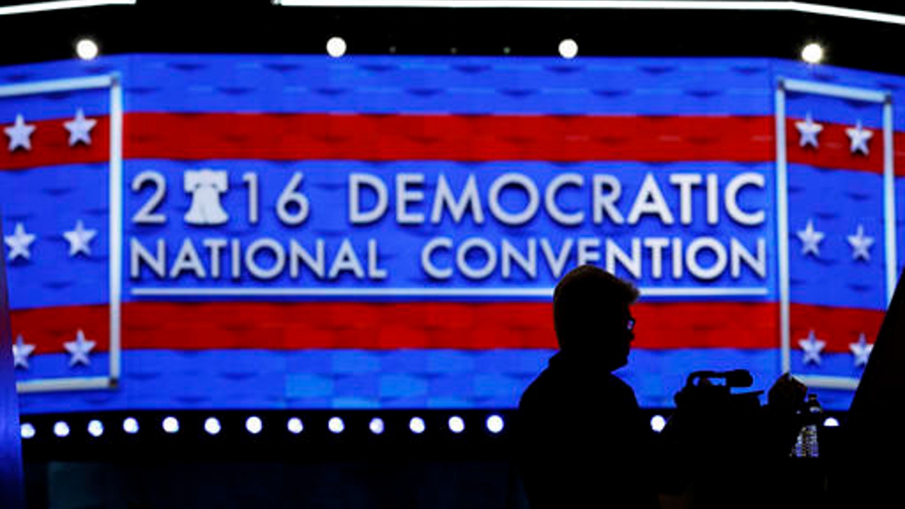 A member of the media shoots video during setup before the 2016 Democratic Convention, Sunday, July 24, 2016, in Philadelphia. (AP Photo/John Locher)