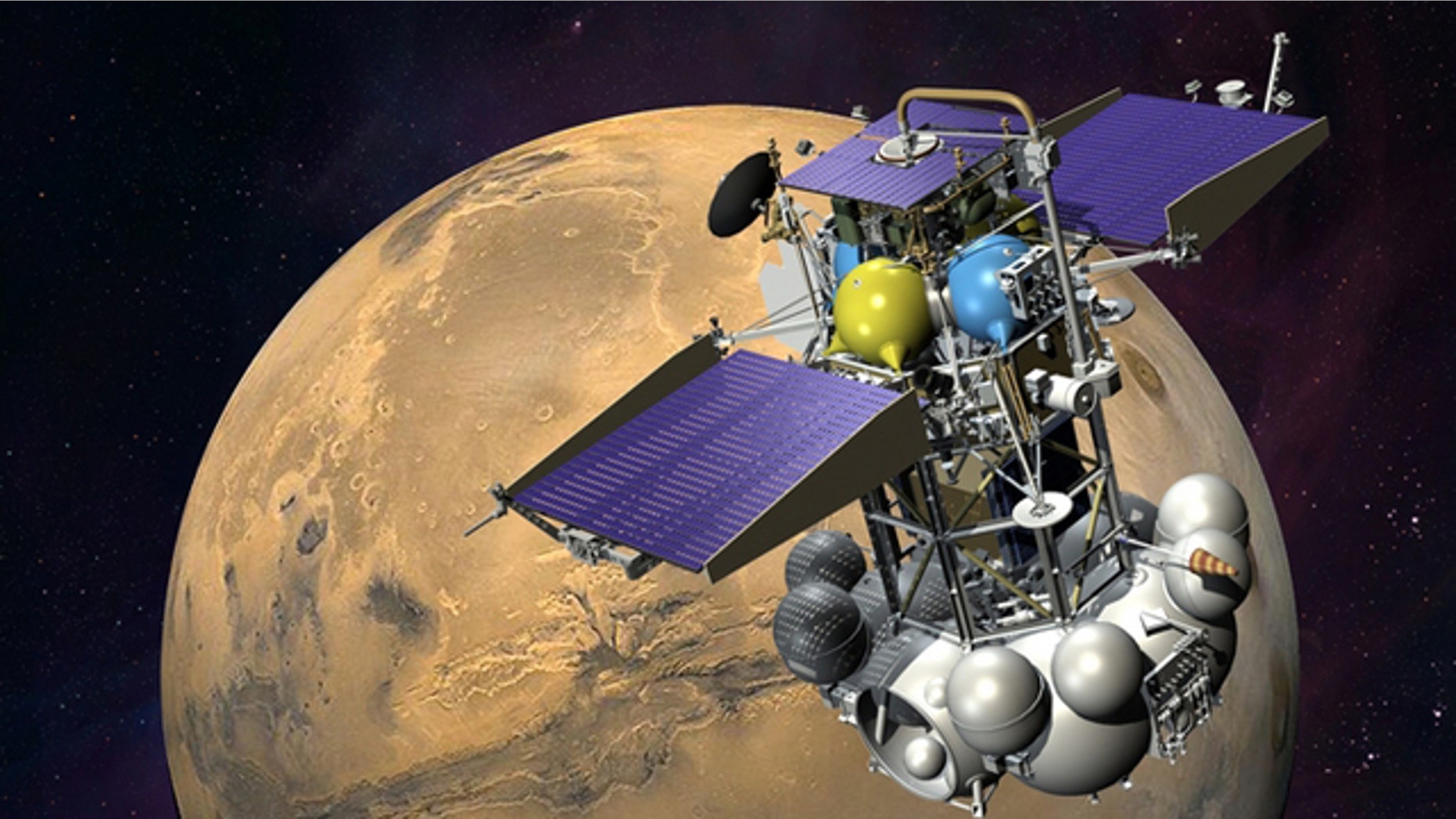 An artist's impression of Phobos-Grunt in Mars orbit.