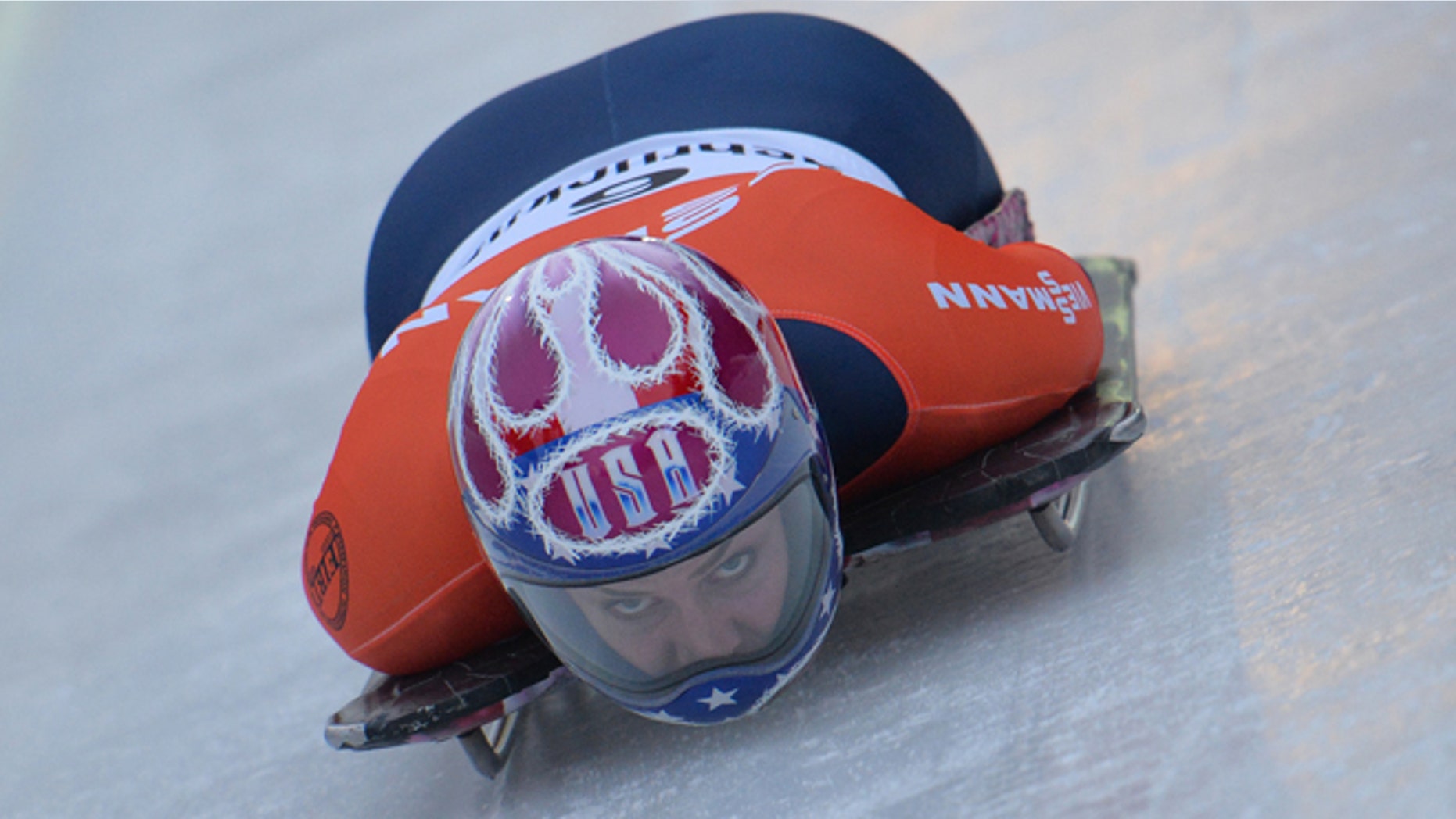Jan. 17. 2014: Noelle Pikus-Pace from the United States speeds down the track during her first run in the women's Skeleton World Cup race in Innsbruck, Austria.