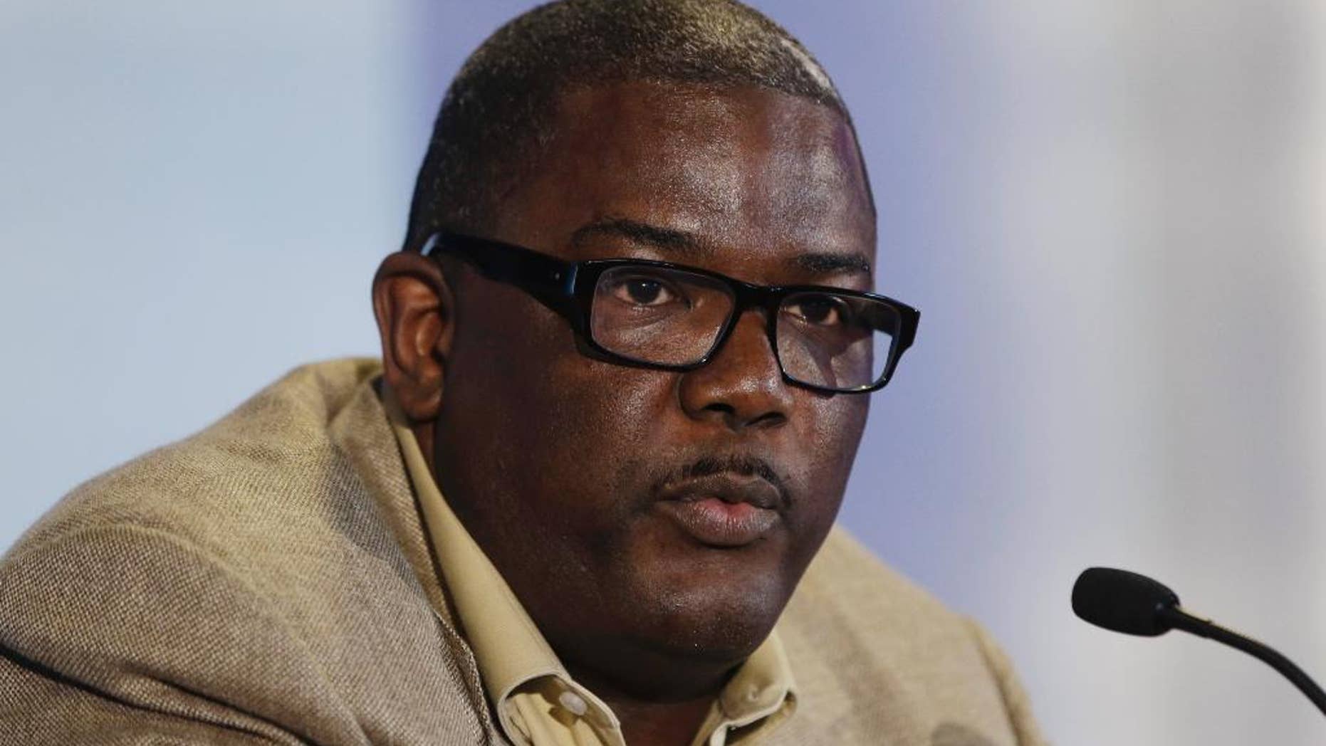 In this July 16, 2013, photo, Detroit Pistons President of Basketball Operations Joe Dumars speaks during a news conference in Auburn Hills, Mich. The Pistons have decided not to renew Dumars' contract as president of basketball operations, a person familiar with the situation said Sunday, April 13, 2014. The person, who spoke on condition of anonymity because the team has not made any announcement on Dumars' future, says Dumars will remain with the Pistons as an adviser. (AP Photo/Carlos Osorio)