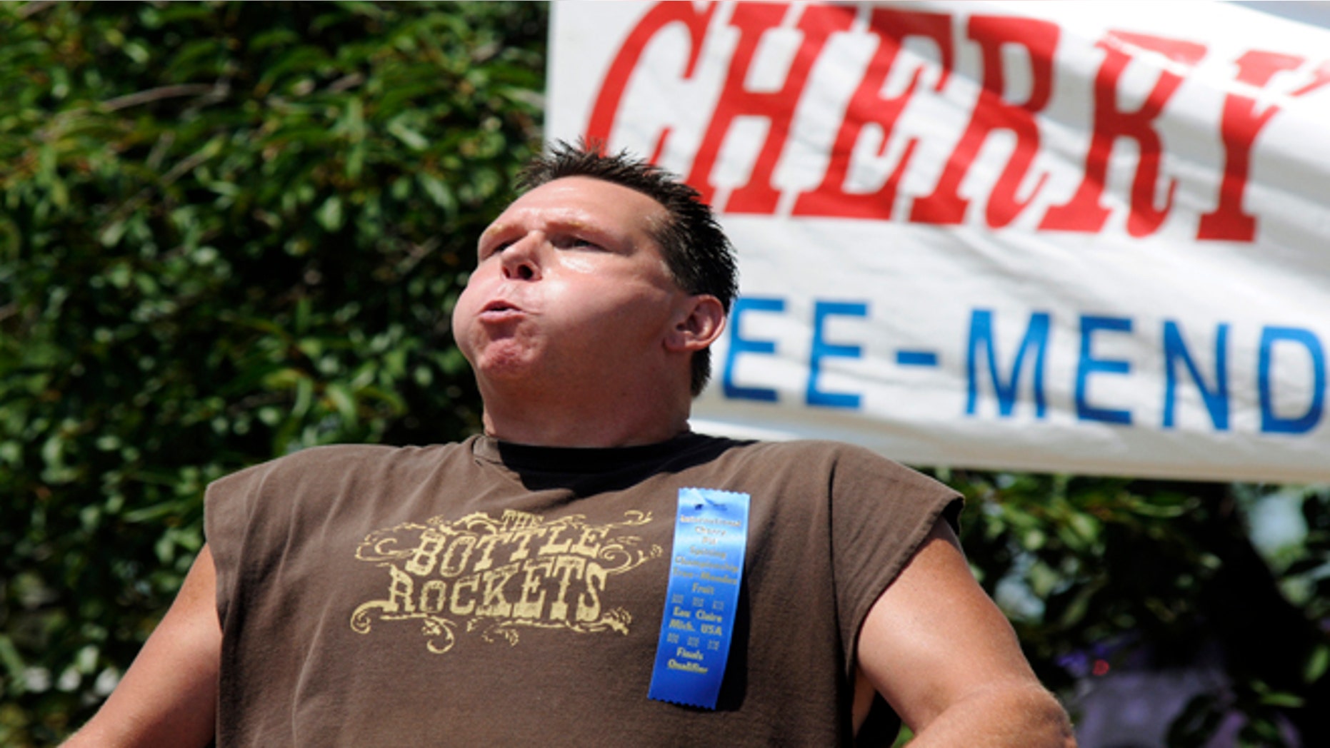 July 7, 2012: Ronn Matt places first in the championship division of the 39th annual International Cherry Pit Spitting Championship at Tree-Mendus Fruit Farm in Eau Claire, Mich.
