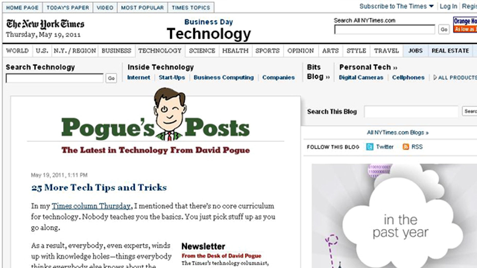 A screen shot of Pogue's Posts, a New York Times column by tech columnist David Pogue.