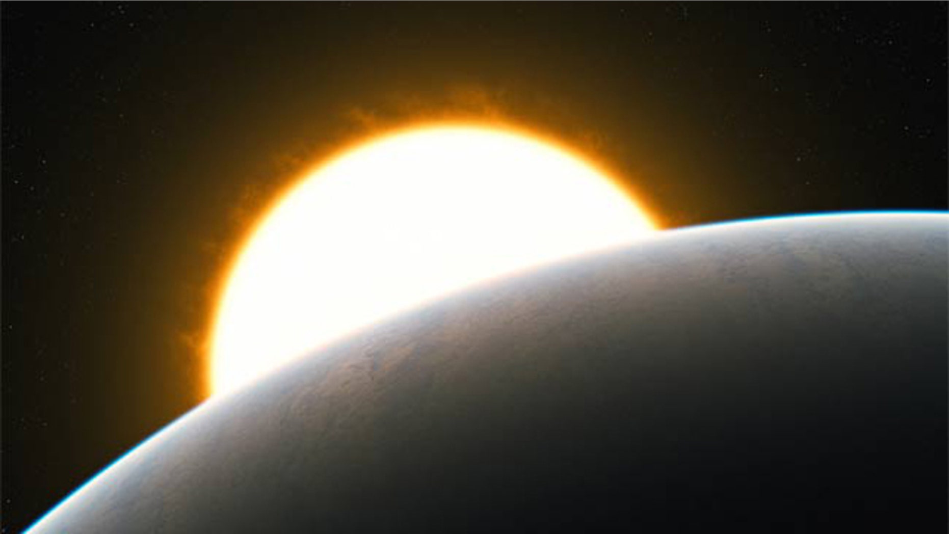 This artist's impression shows the Jupiter-like transiting planet HD 209458b around its sun-like star. The very high precision observations of carbon monoxide gas show that it is streaming with enormous speed from the extremely hot day side to the cooler night side of the planet.