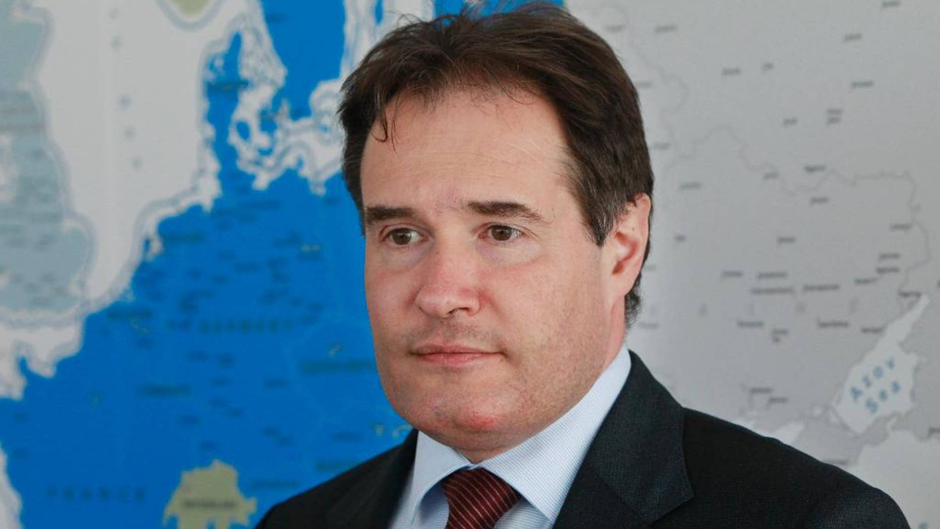 Fabrice Leggeri, the head of Frontex, the European Union’s border control agency, speaks to The Associated Press in Warsaw, Poland, on Monday, April 20, 2015. Leggeri, whose agency is based in Warsaw, said that Europe should help people fleeing political persecution in their countries, but economic migration, he said, is another matter and should be prevented. (AP Photo/Czarek Sokolowski)