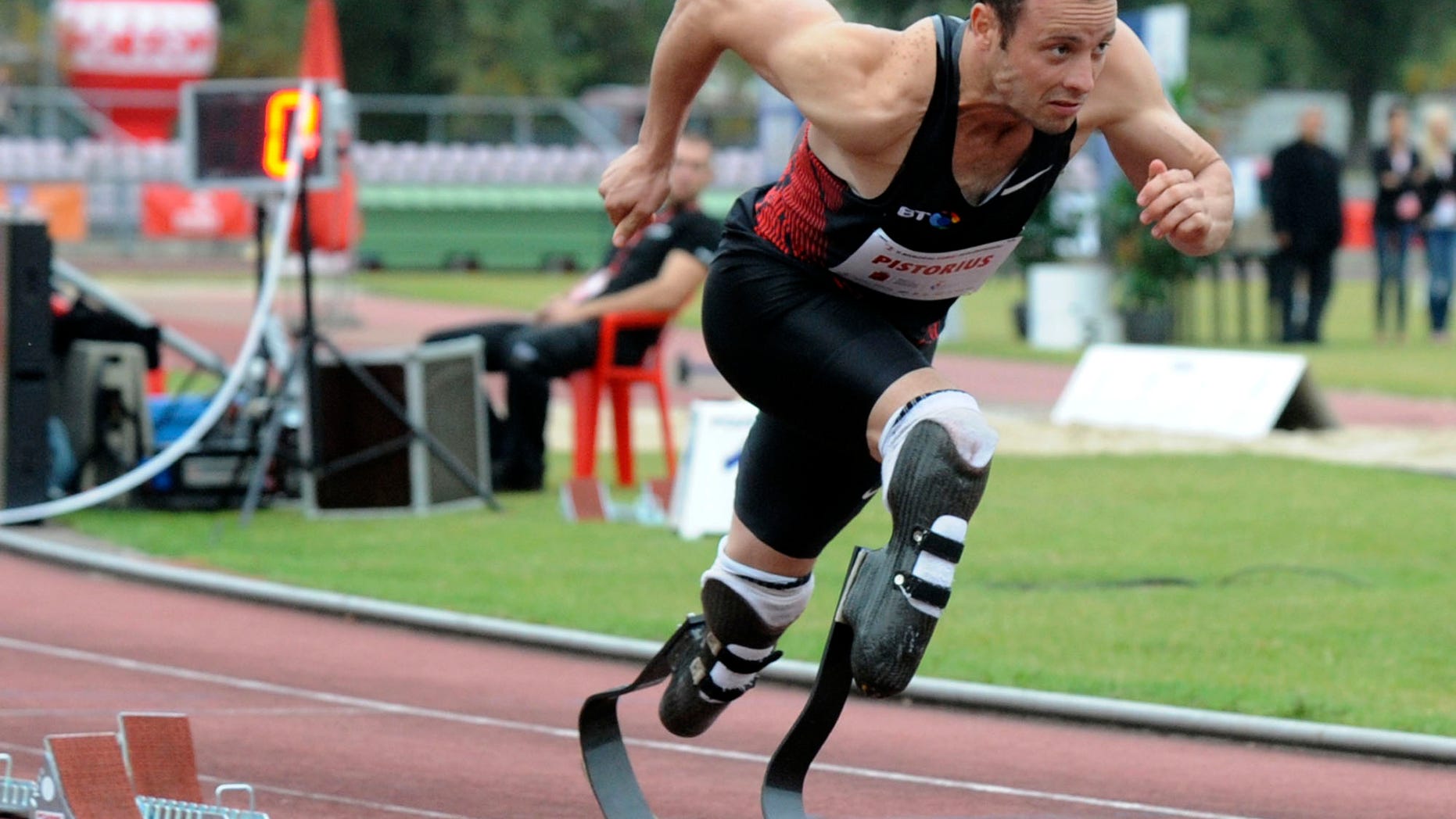 Sept. 20, 2011: In this file photo, South Africa's Oscar Pistorius runs in a 400 meter race in Warsaw, Poland.