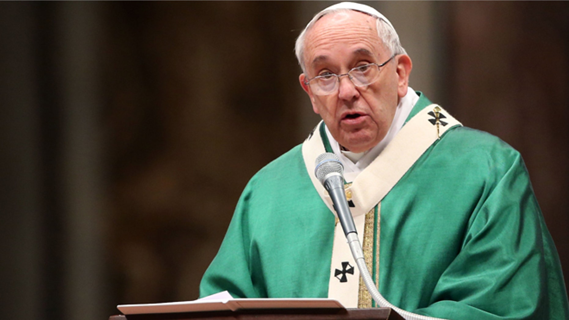 VATICAN CITY, VATICAN - FEBRUARY 15: Pope Francis holds his homily during a Mass with newly appointed cardinals at St. Peter's Basilica on February 15, 2015 in Vatican City, Vatican. A day after appointing twenty new cardinals from around the world, Pope Francis presided over Mass in St Peter's Basilica to offer thanks to God. (Photo by Franco Origlia/Getty Images)