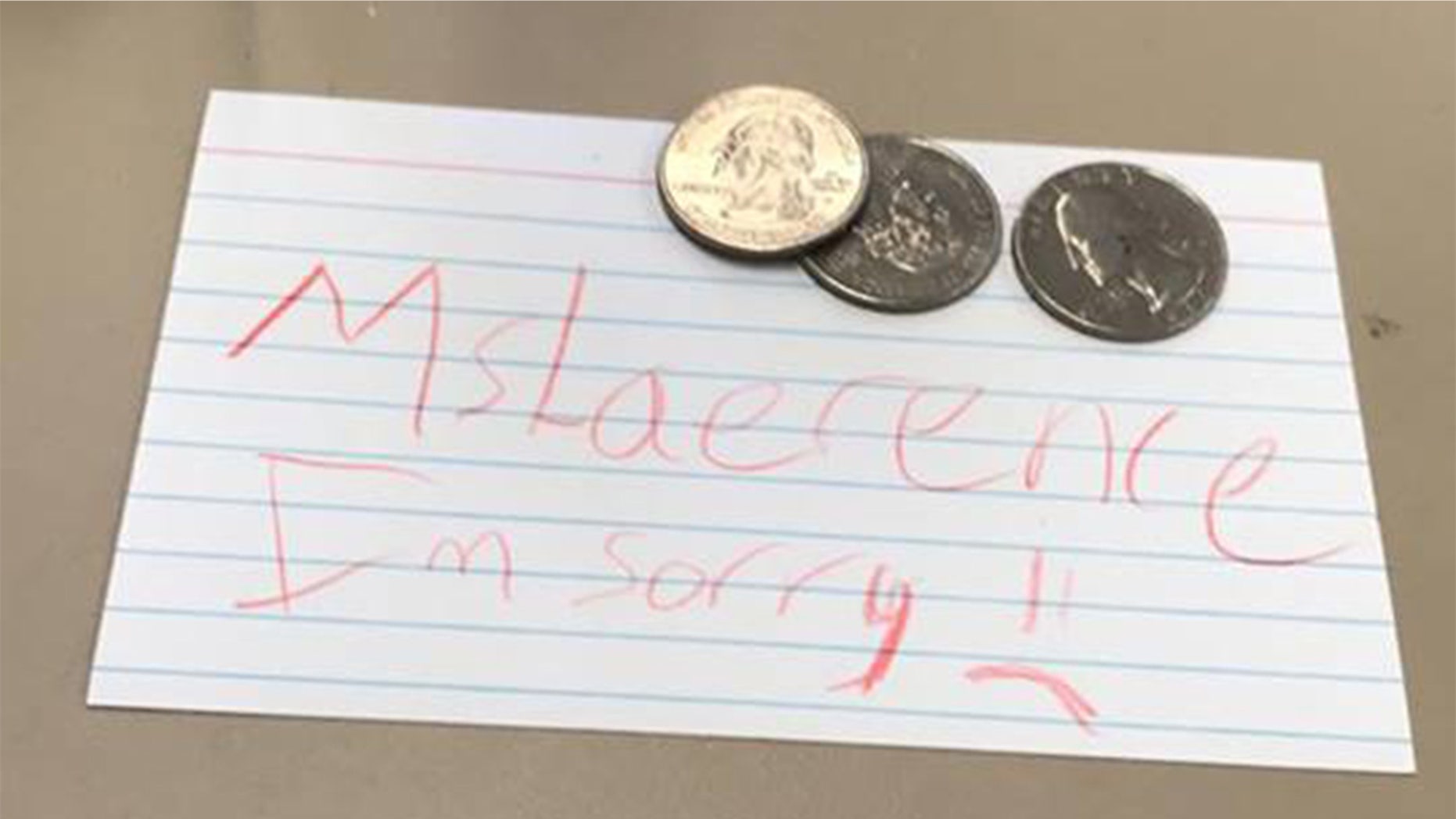 Price Lawrence said his 6th-grade student gave him this note and ice cream money to help pay for his father-in-law's funeral.