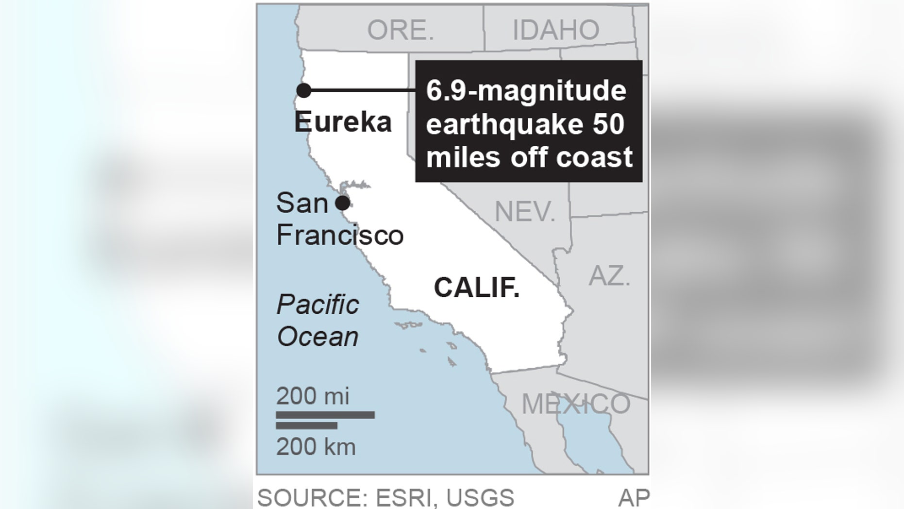 Map locates Eureka, Calif.; 1c x 2 inches; 46.5 mm x 50 mm;