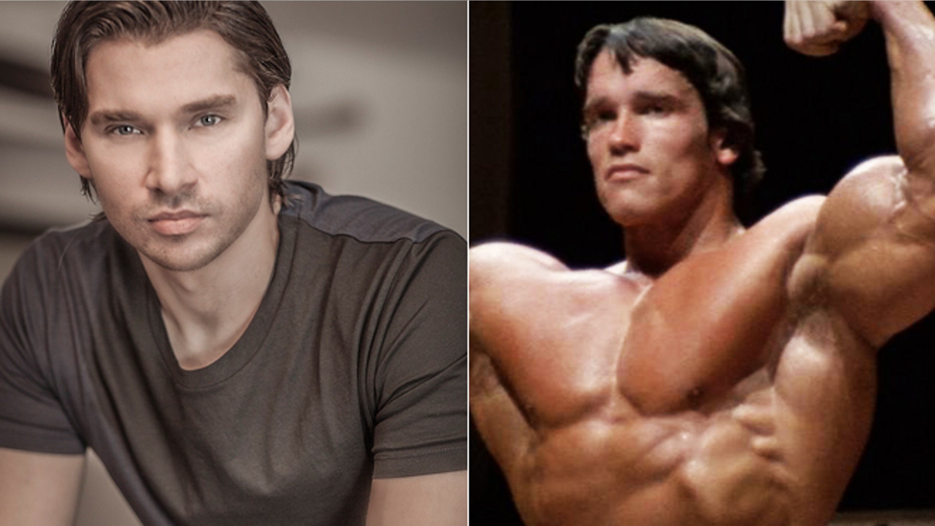 Filmmaker Vlad Yudin, left. A scene from "Pumping Iron," right.