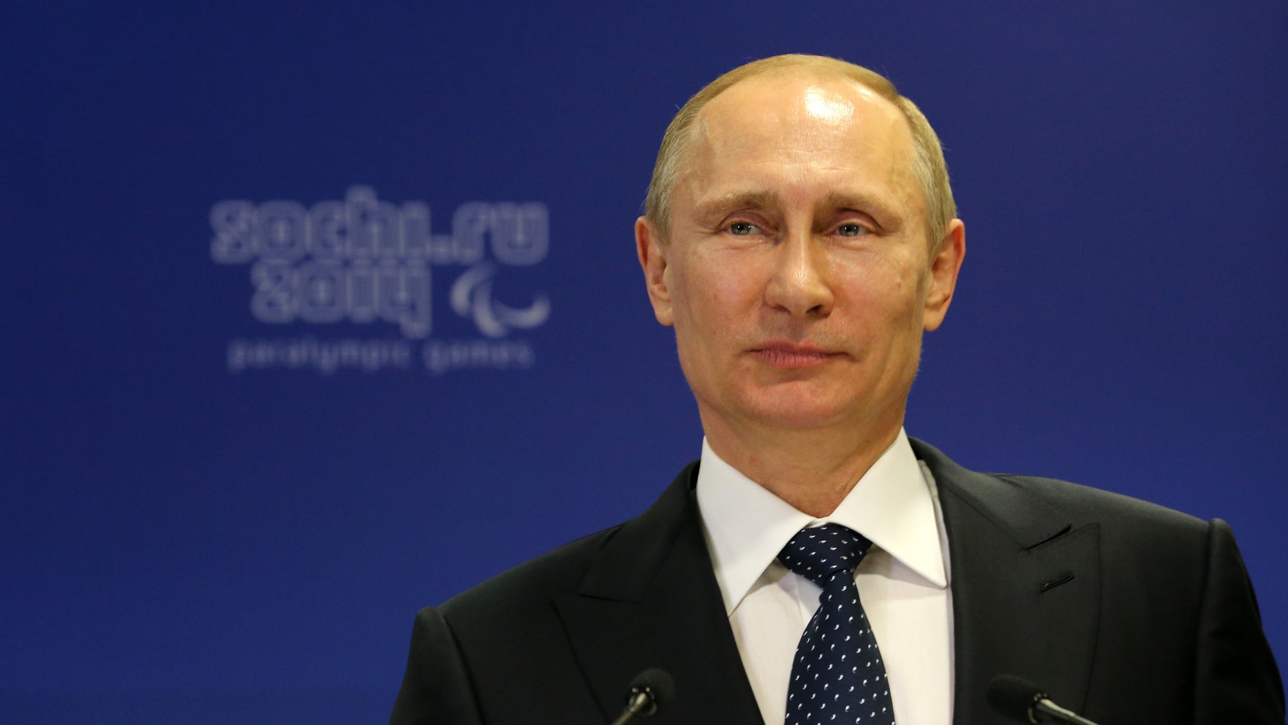 SOCHI, RUSSIA - MARCH 07: Vladimir Putin the President of Russia speaks to the IPC Governing Board prior to the Opening Ceremony of the Sochi 2014 Paralympic Winter Games at Fisht Olympic Stadium on March 7, 2014 in Sochi, Russia. (Photo by Ian Walton/Getty Images)