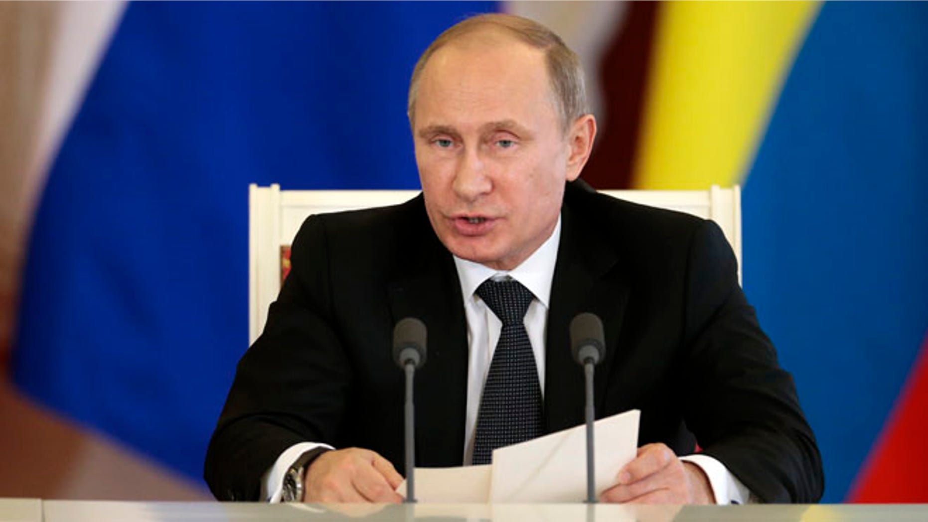 Russian President Vladimir Putin speaks in Moscow's Kremlin, Russia, on Tuesday, Oct. 29, 2013.