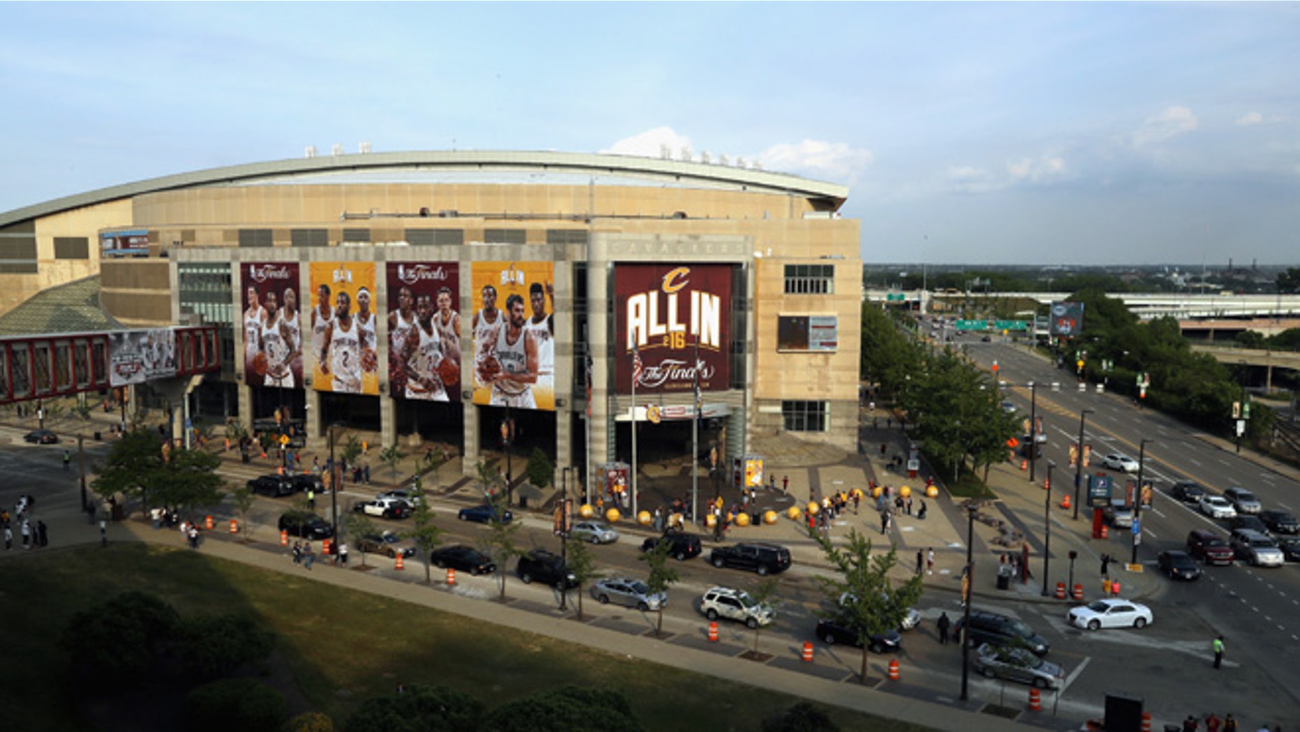 CLEVELAND, OH - JUNE 10: A general exterior view of Quicken Loans Arena prior to Game 4 of the 2016 NBA Finals between the Cleveland Cavaliers and the Golden State Warriors on June 10, 2016 in Cleveland, Ohio. NOTE TO USER: User expressly acknowledges and agrees that, by downloading and or using this photograph, User is consenting to the terms and conditions of the Getty Images License Agreement. (Photo by Ronald Martinez/Getty Images)