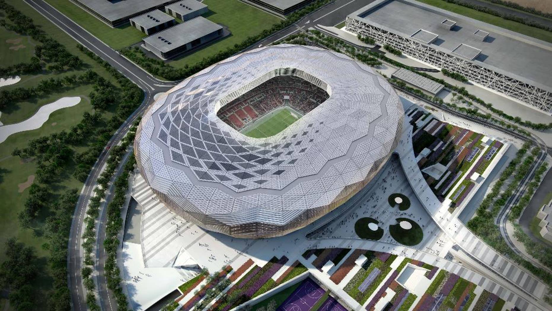 This is an image released on Tuesday Dec. 2, 2014 by Qatar’s Supreme Committee for Delivery & Legacy of an artist's impression of the Qatar Foundation Stadium .Qatar World Cup organizers have released the design of their fourth stadium on the fourth anniversary of their 2022 bid success. The Qatar Foundation stadium in the capital Doha is being designed to seat 40,000, with the capacity reduced to 25,000 after the tournament. (AP Photo/Qatar’s Supreme Committee for Delivery & Legacy)