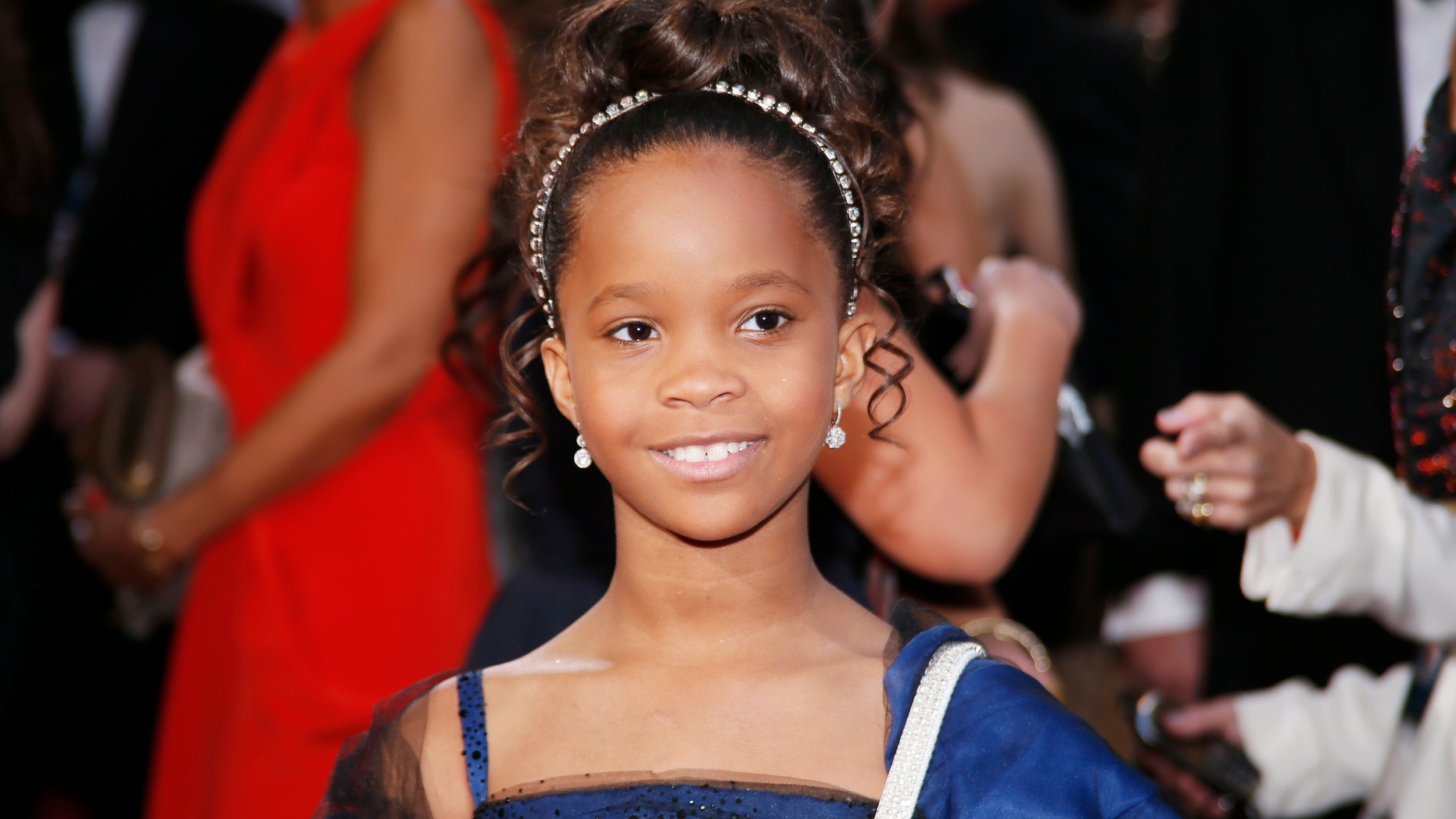 Quvenzhane Wallis, best actress nominee for her role in "Beasts of the Southern Wild", arrives at the 85th Academy Awards in Hollywood, California February 24, 2013.