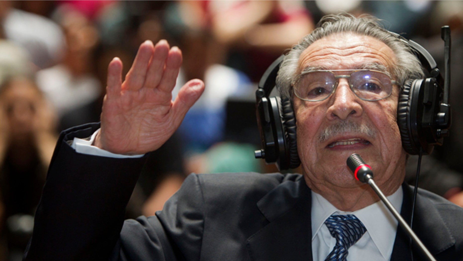Guatemala's former dictator Jose Efrain Rios Montt speaks during his genocide trial in Guatemala City, Thursday, May 9, 2013.