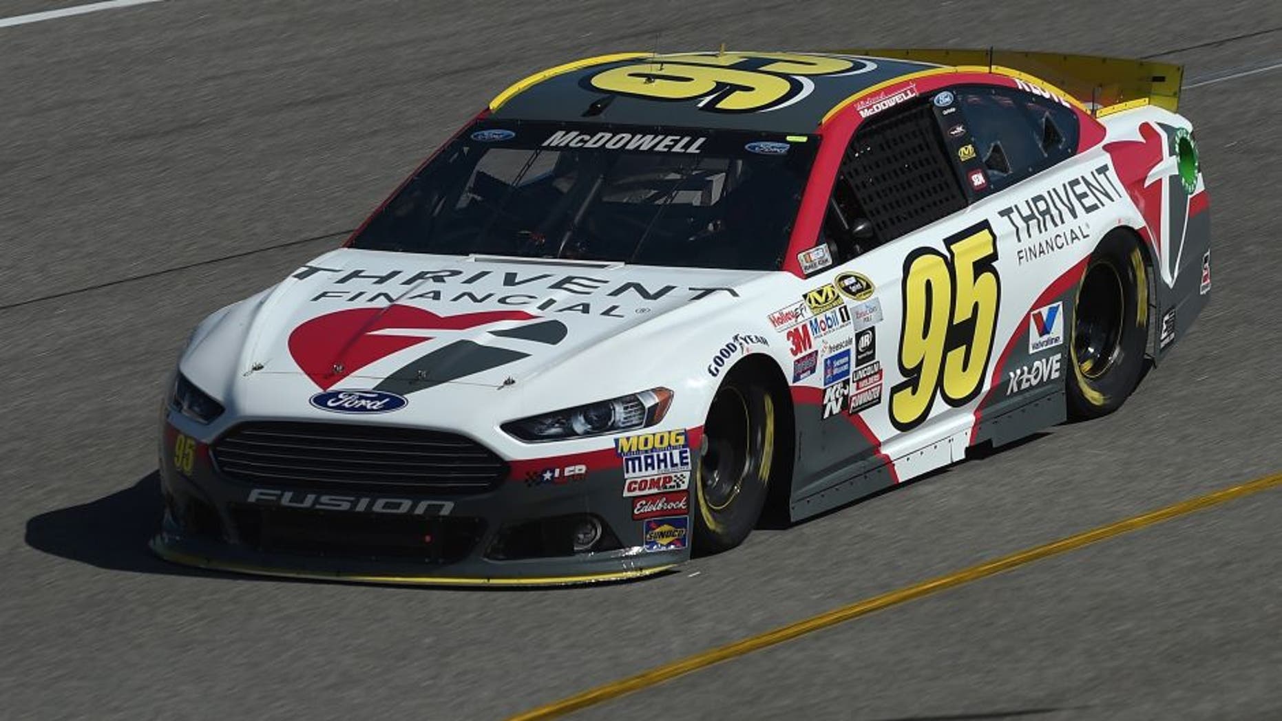 RICHMOND, VA - SEPTEMBER 11: Michael McDowell, driver of the #95 Thrivent Financial Ford, practices for the NASCAR Sprint Cup Series Federated Auto Parts 400 at Richmond International Raceway on September 11, 2015 in Richmond, Virginia. (Photo by Rainier Ehrhardt/NASCAR via Getty Images)