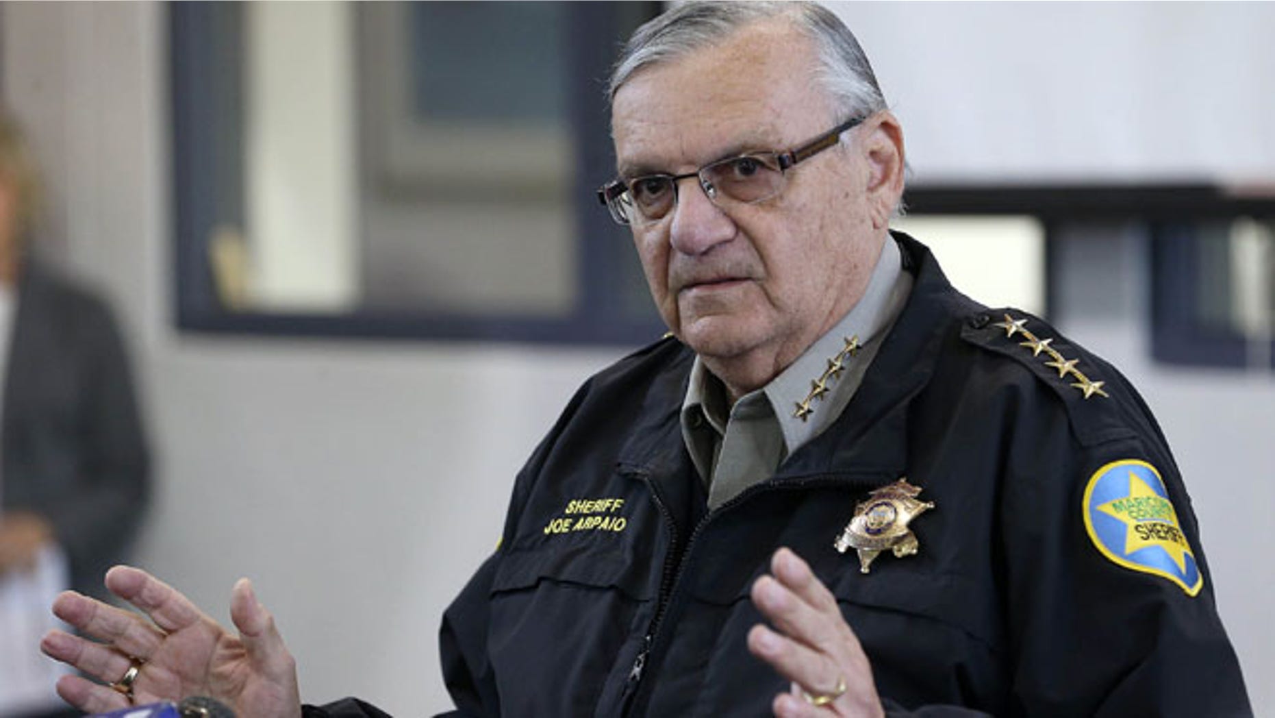 Feb. 9, 2013: Maricopa County Sheriff Joe Arpaio addresses the media about a simulated school shooting in Fountain Hills, Arizona.
