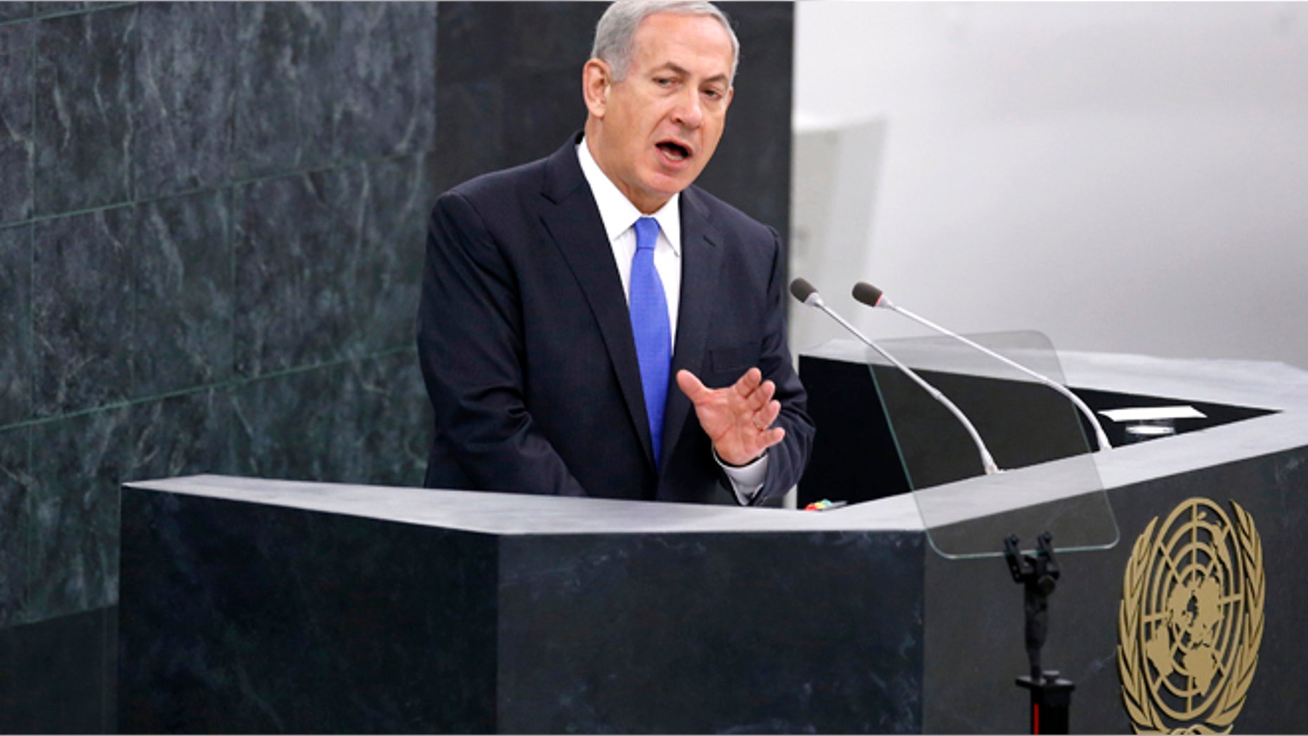 Benjamin Netanyahu, prime minister of Israel, addresses the 68th United Nations General Assembly at the U.N. headquarters in New York, October 1, 2013.