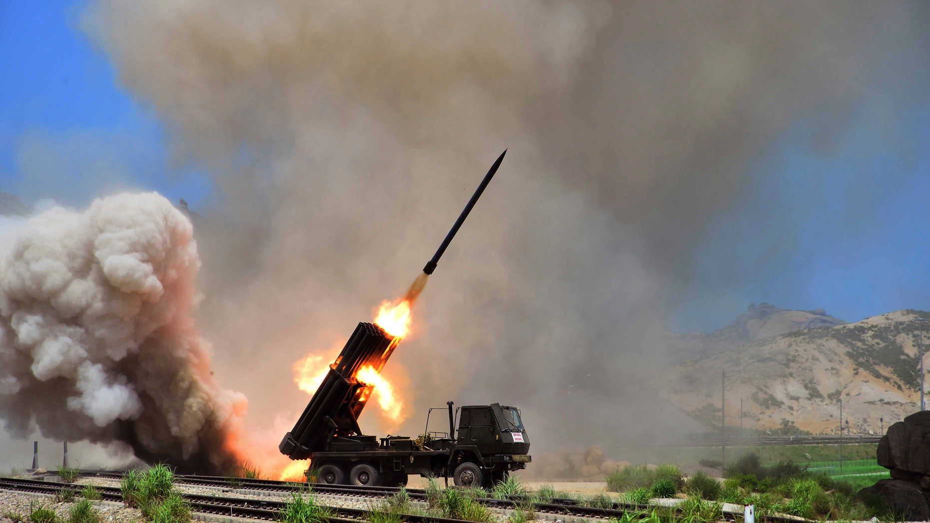 Undated - A view of a multiple rocket launcher during an exercise in this photo released by North Korea's Korean Central News Agency (KCNA) in Pyongyang.