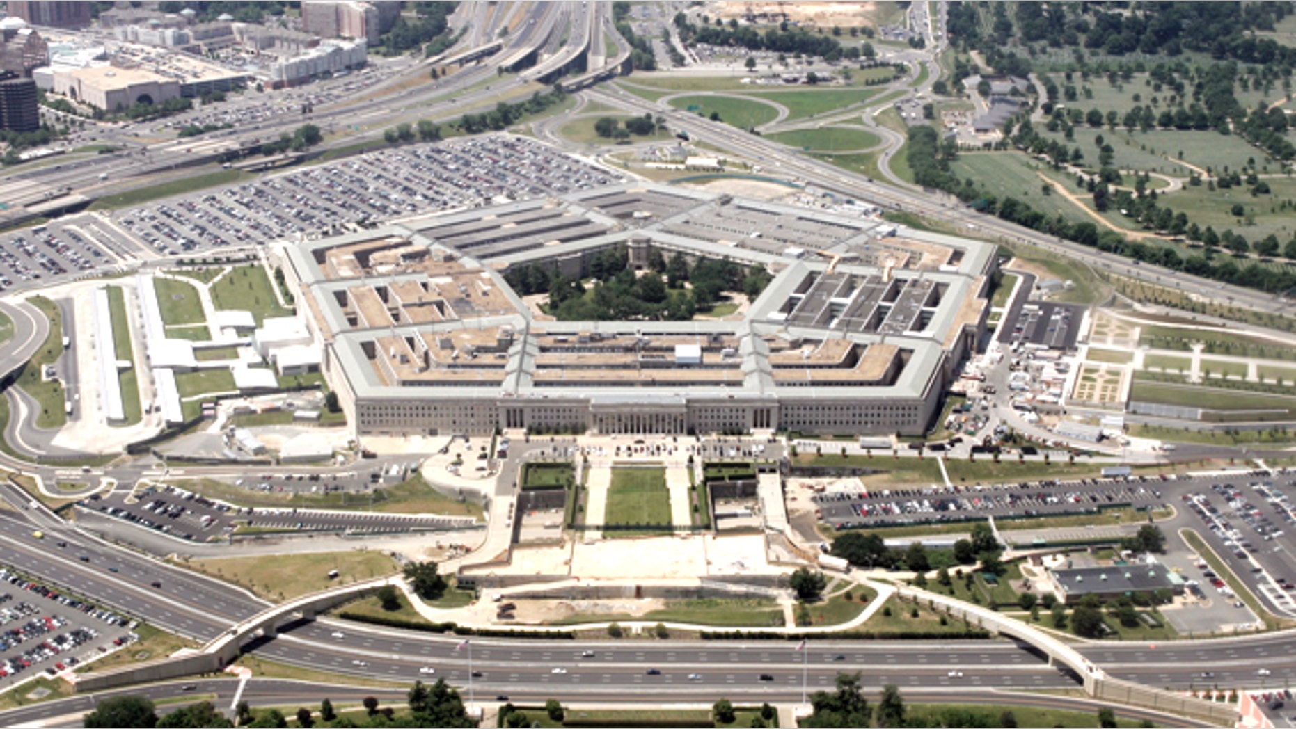 An aerial view of the Pentagon building in Washington.