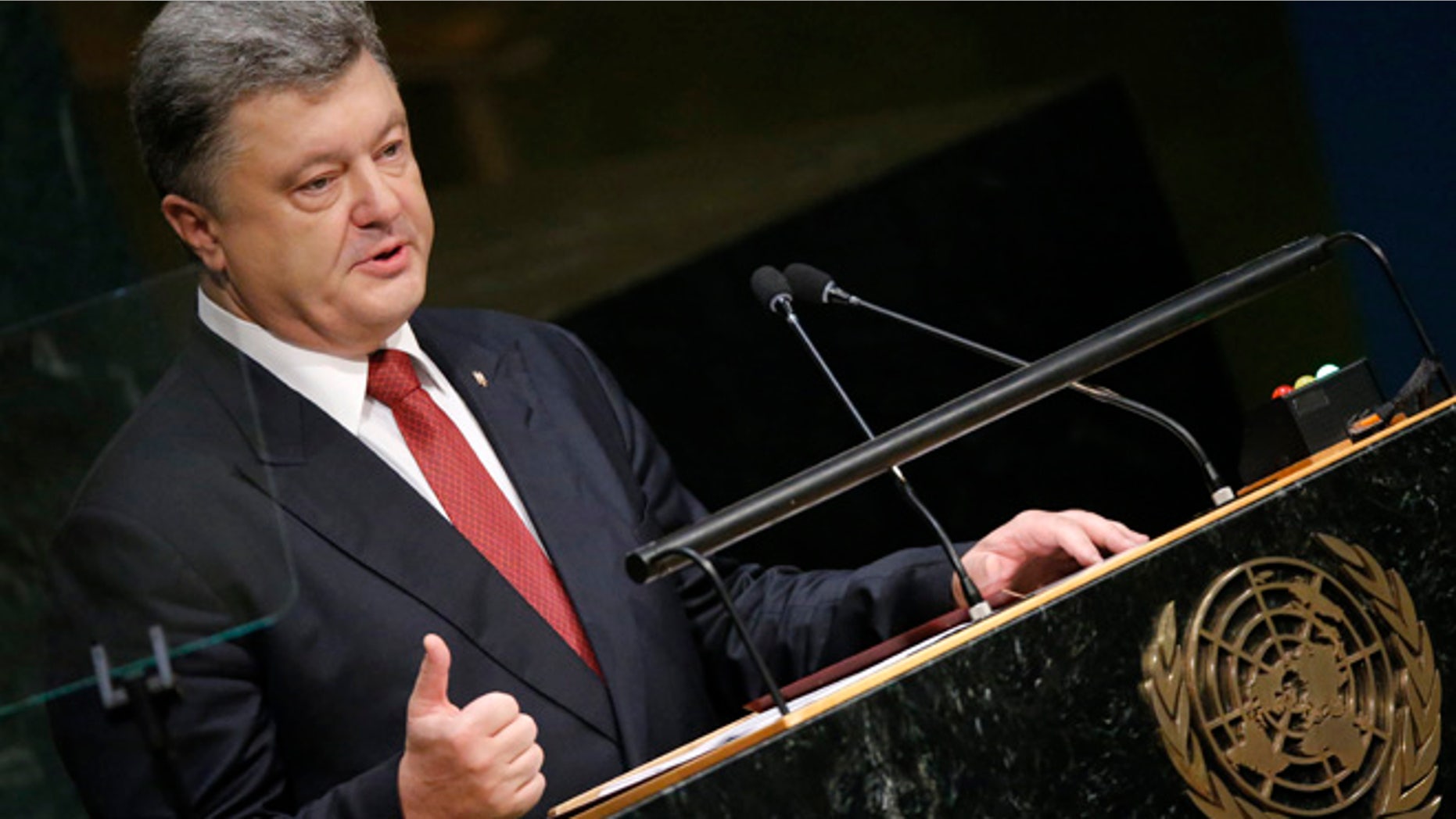 Sept. 29, 2015: President Petro Poroshenko of Ukraine addresses attendees during the 70th session of the United Nations General Assembly at the U.N. Headquarters in New York.