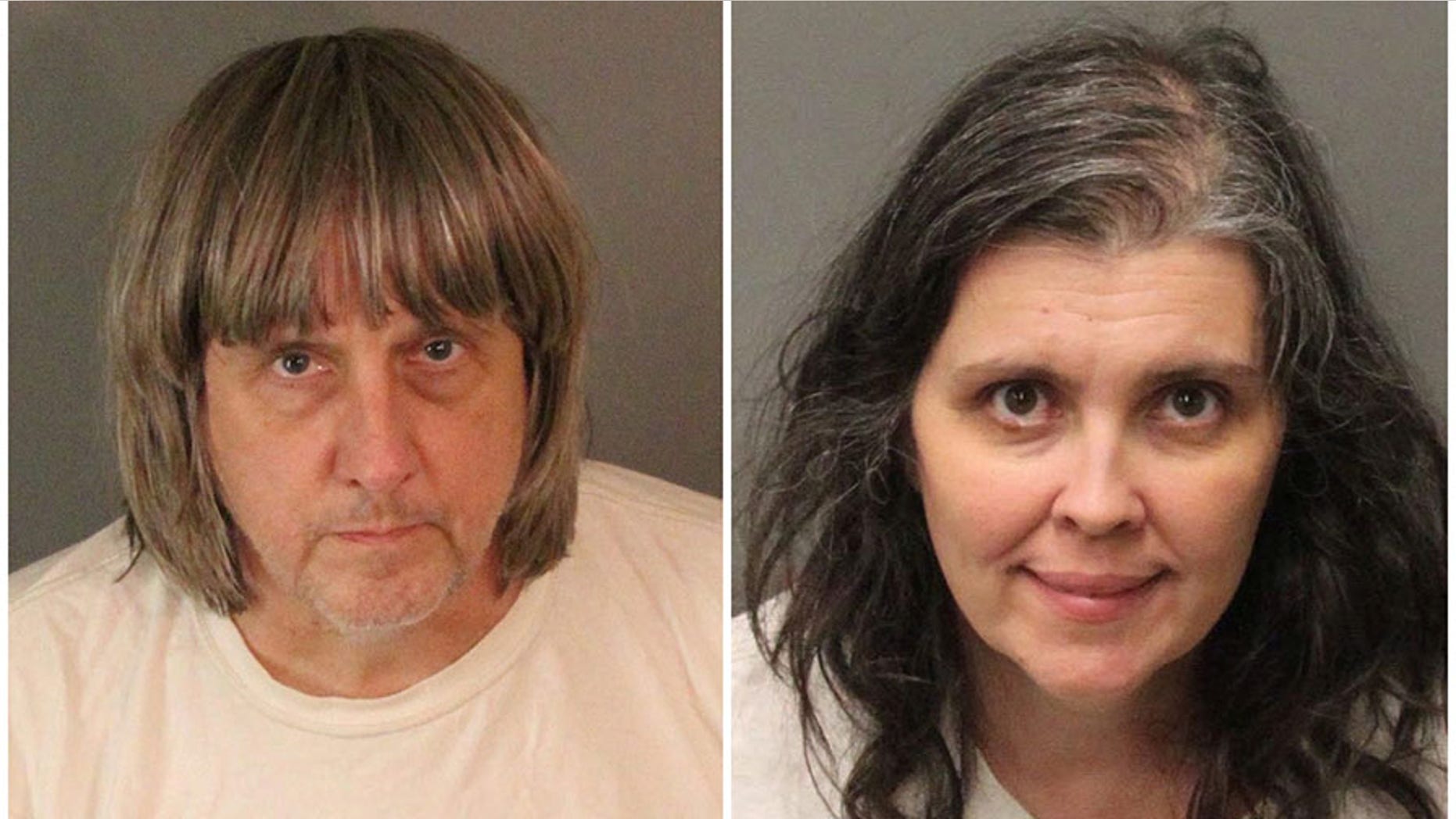A combination photo of David Allen Turpin (L) and Louise Ann Turpin as they appear in booking photos provided by the Riverside County Sheriff's Department in Riverside County, California, Jan. 15, 2018.