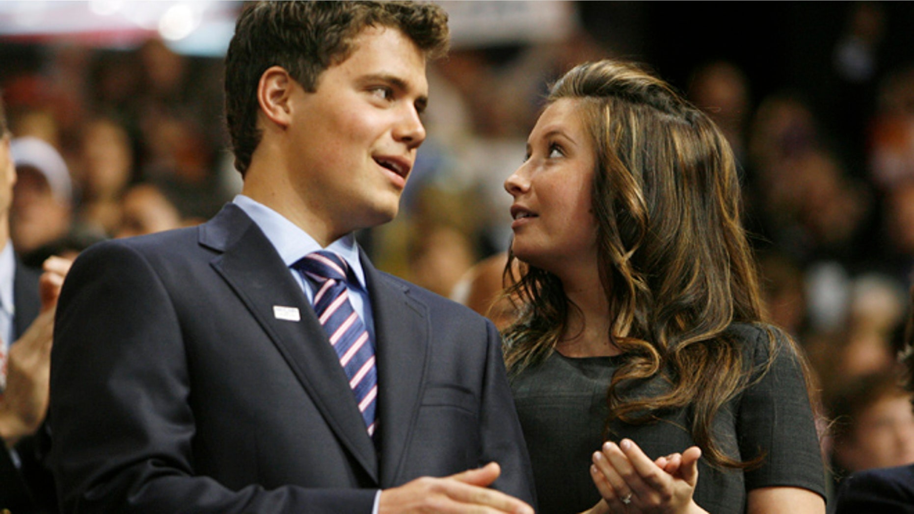 Sept. 3, 2008: File photo shows Levi Johnston talking with his then-girlfriend Bristol Palin in the VIP box on the floor of the 2008 Republican National Convention in St. Paul, Minnesota.