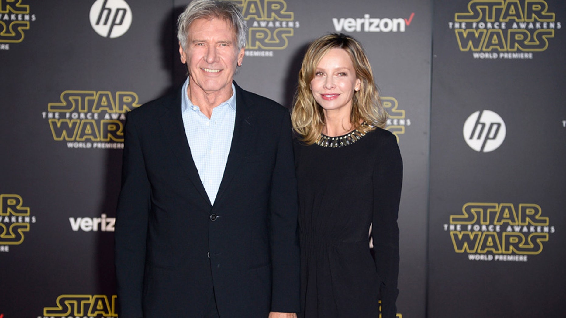 Actor Harrison Ford and his wife, actress Calista Flockhart, arrive at the premiere of "Star Wars: The Force Awakens" in Hollywood, California December 14, 2015.