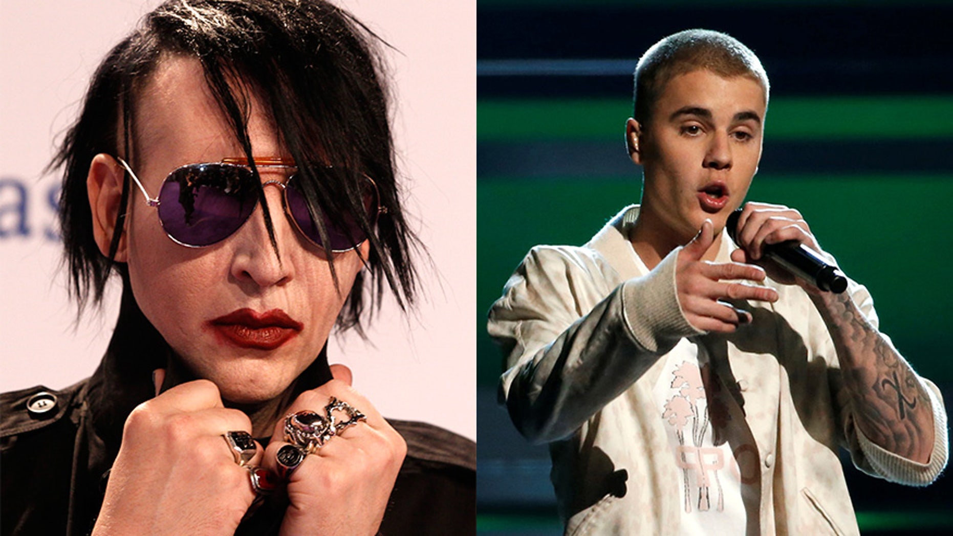 Marilyn Manson and Justin Bieber are feuding over t-shirts.
