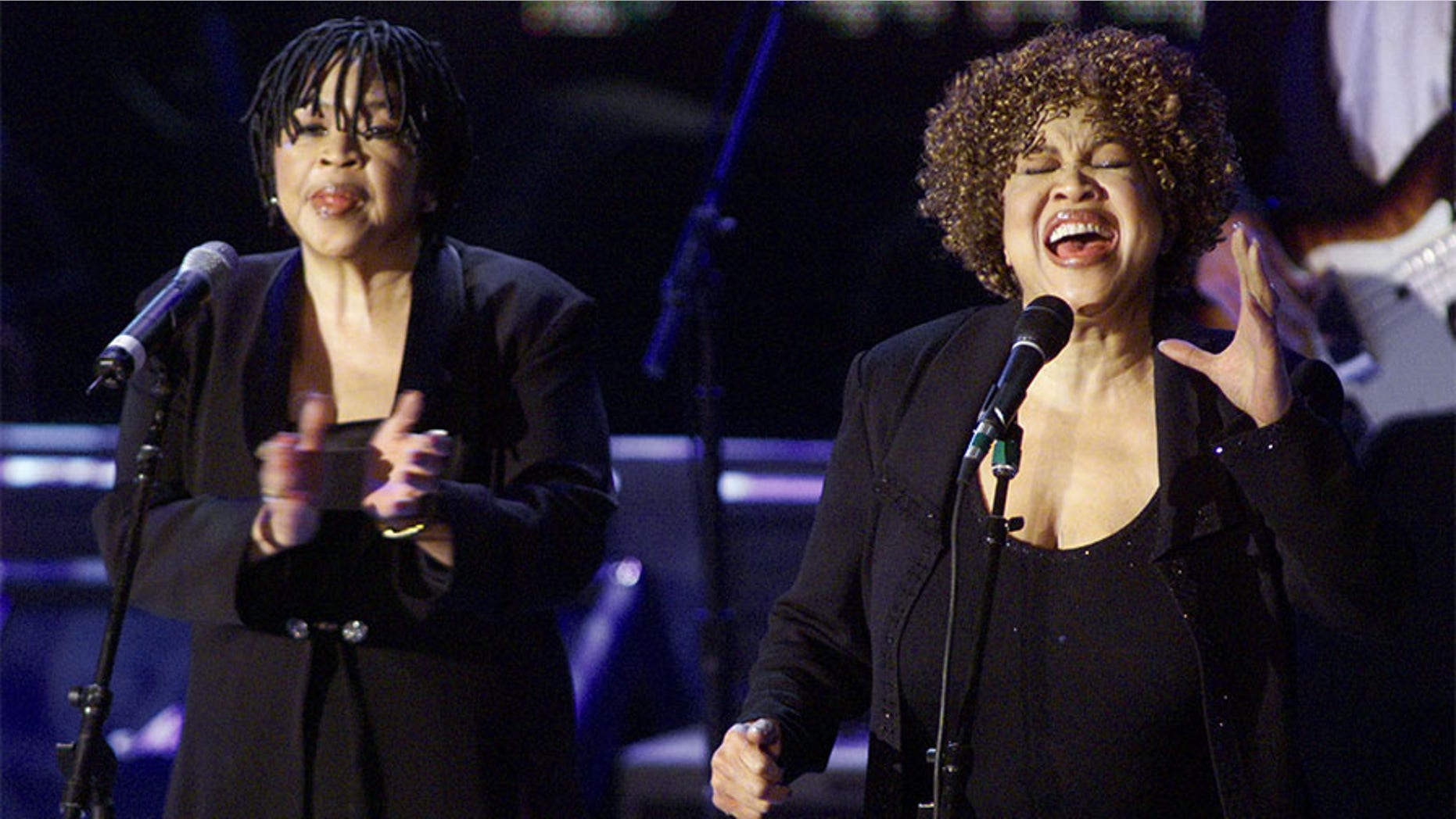 Mavis Staples (R) and Yvonne Staples (L) perform after they and the rest of the Staples Singers accepted their induction into the Rock & Roll Hall of Fame at the 14th Annual Rock and Roll Hall of Fame Induction Ceremony at New York's Waldorf Astoria Hotel, March 15.
**DIGITAL IMAGE** - PBEAHULVYBQ