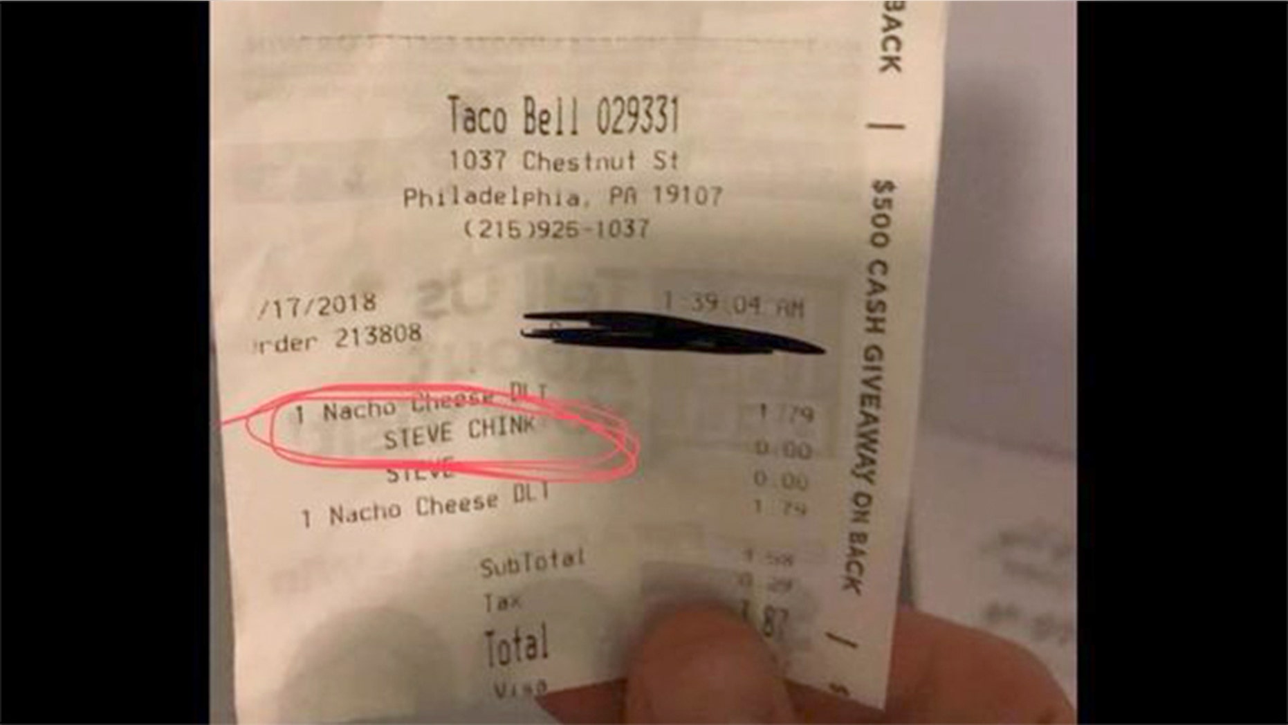 A Taco Bell employee allegedly referred to an Asian man with a derogatory slur that was printed on the man's receipt.
