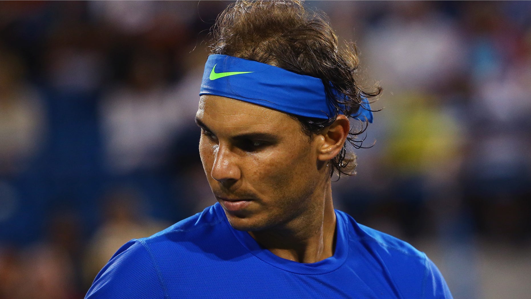 CINCINNATI, OH - AUGUST 20: Rafael Nadal of Spain looks on during his match against Feliciano Lopez of Spain on Day 6 of the Western & Southern Open at the Lindner Family Tennis Center on August 20, 2015 in Cincinnati, Ohio. (Photo by Maddie Meyer/Getty Images)