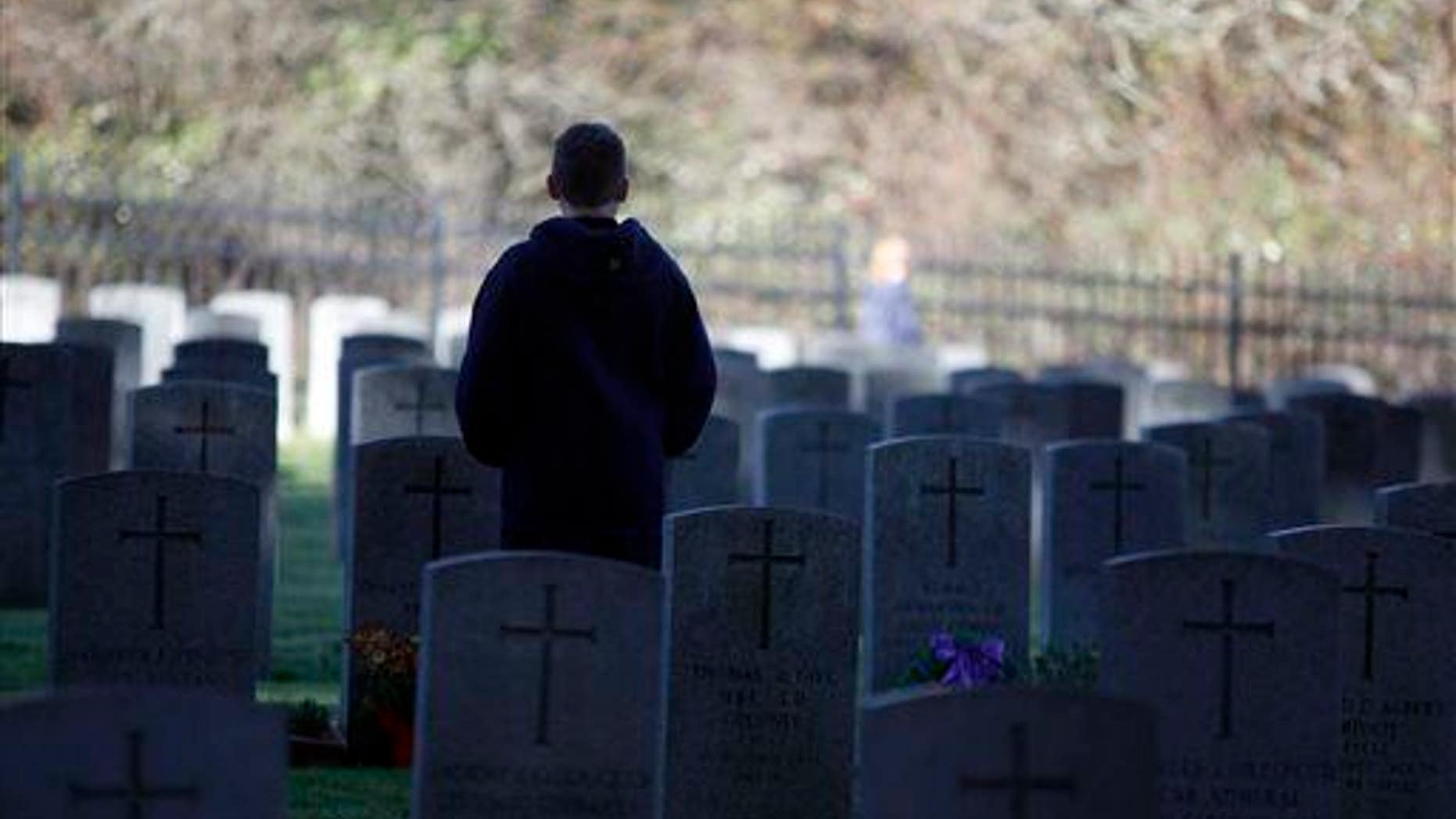 A young man stands in a cemetery in Victoria, British Columbia, in this file photo.