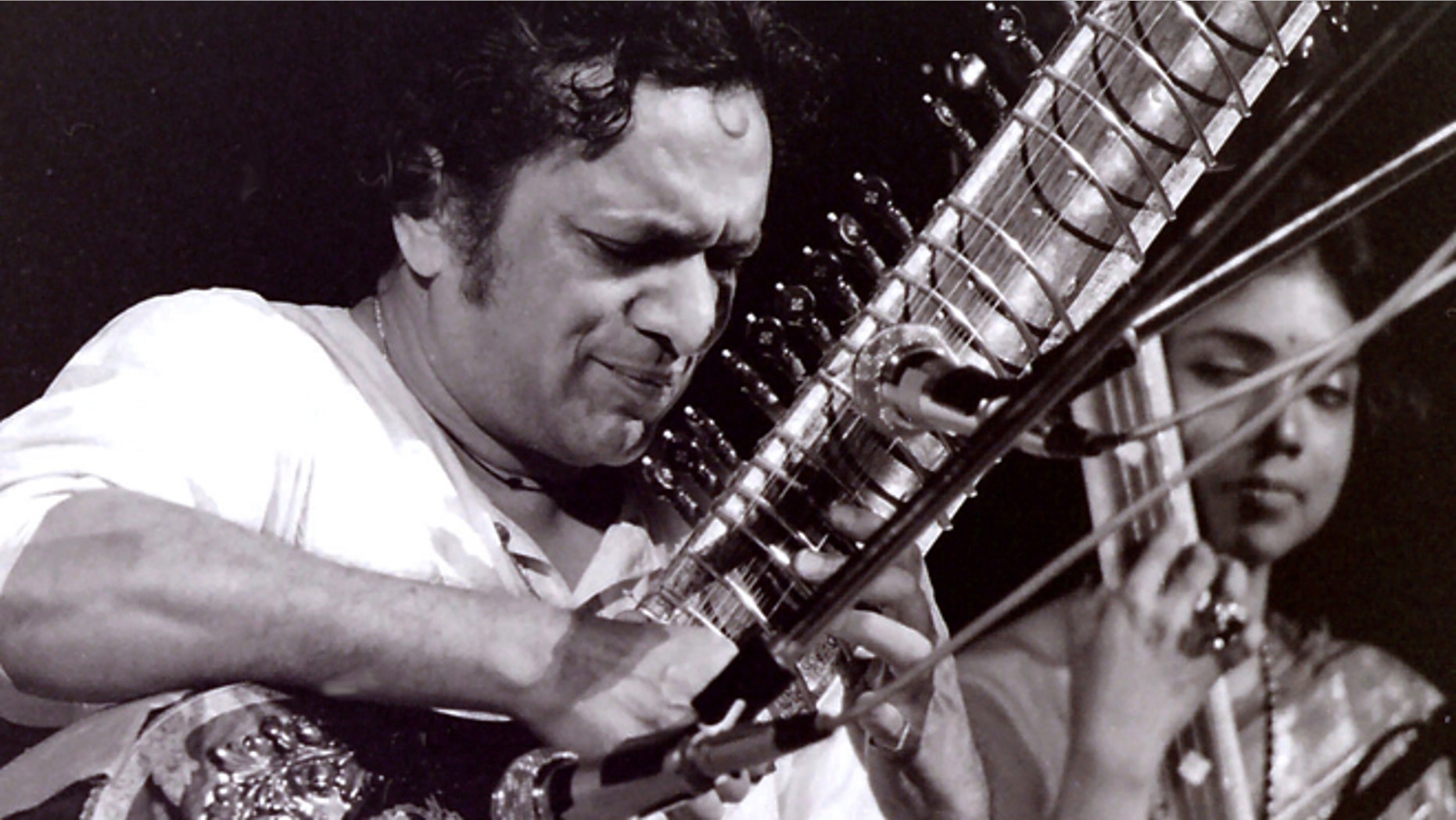 This August 1969 photo provided by Mark Goff shows Ravi Shankar performing at the Woodstock music festival.