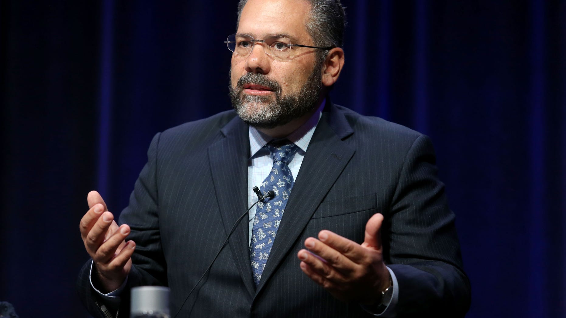 BEVERLY HILLS, CA - AUGUST 07: Journalist Ray Suarez speaks onstage during the 'Latino Americans' panel discussion at the PBS portion of the 2013 Summer Television Critics Association tour at the Beverly Hilton Hotel on August 7, 2013 in Beverly Hills, California. (Photo by Frederick M. Brown/Getty Images)