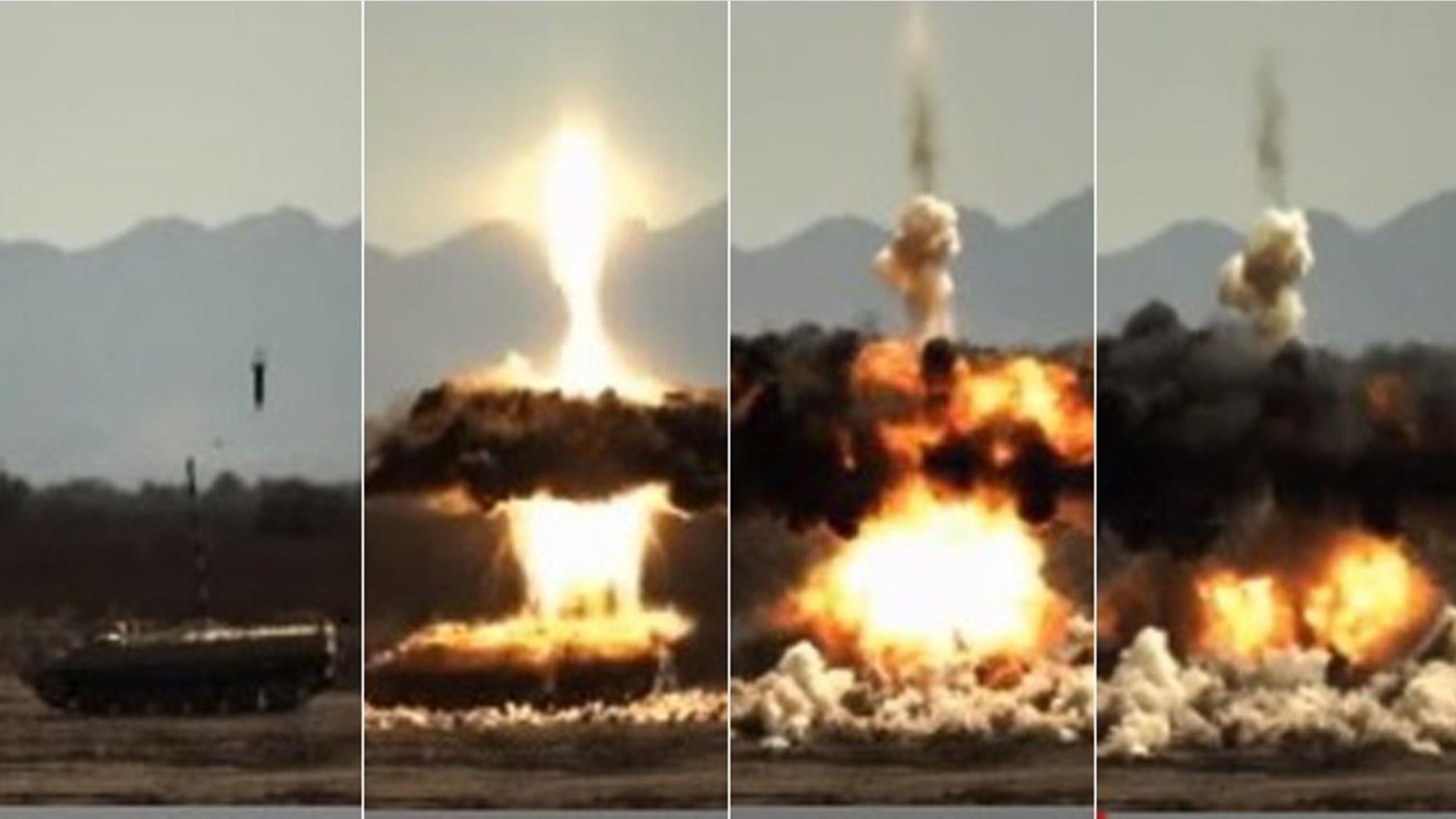 The 2007 field test of an Excalibur round, a GPS-guided munition that allows warfighters to hit targets out of sight and miles away. The PERM is a similar, new round from Raytheon.