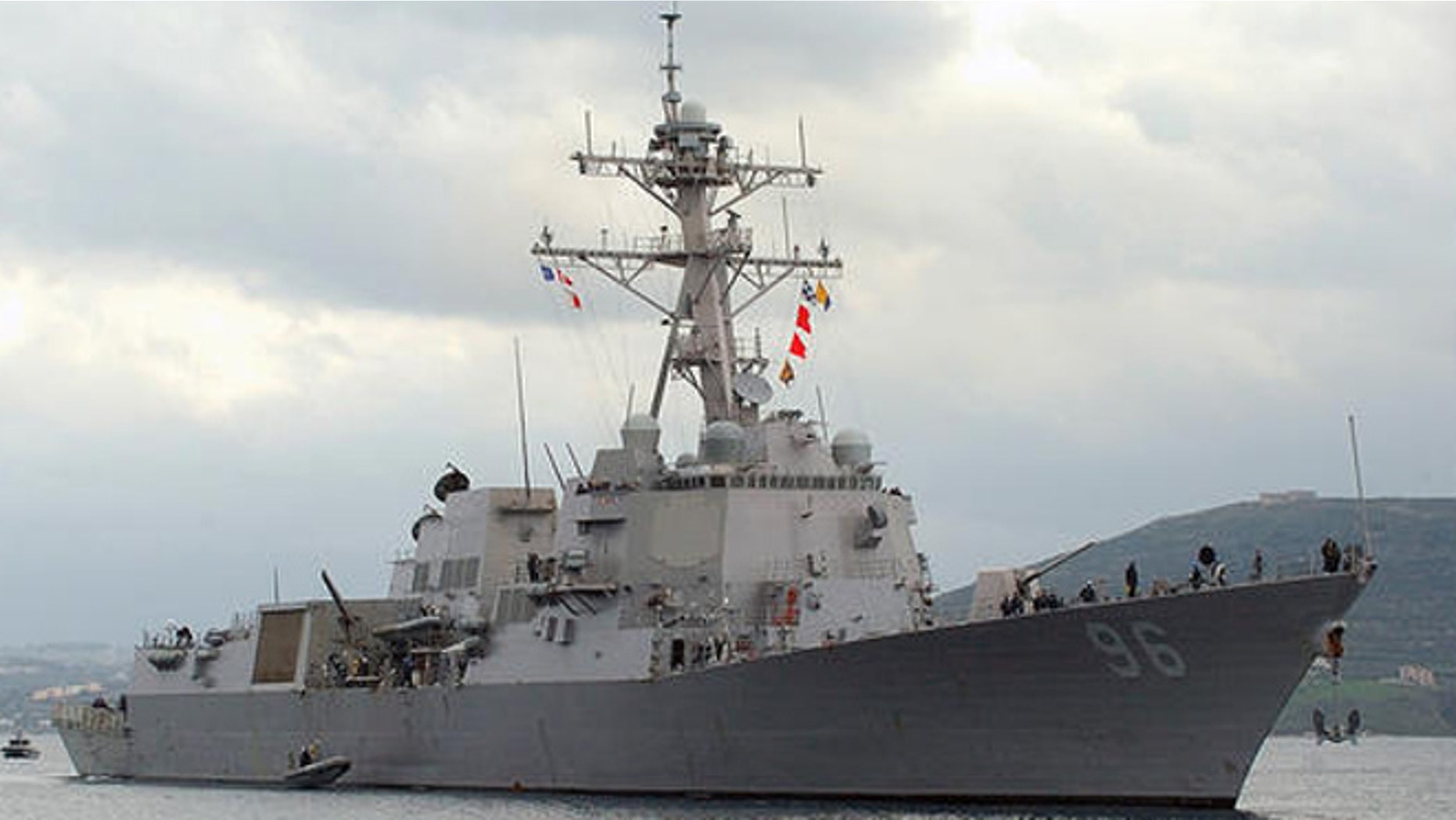 The German Naval warship Frigatte Rheinland Pfalz, seen, as it docks at the port of Mombasa, Kenya, with seven suspected Somali pirates Wednesday, April 8, 2009. The Foreign Ministry says Germany has handed over to Kenya seven men captured after they attacked a German naval supply ship in the Gulf of Aden. The seven apparently mistook the FGS Spessart for a commercial ship and opened fire March 29. They were chased down and captured by international forces. (AP Photo)