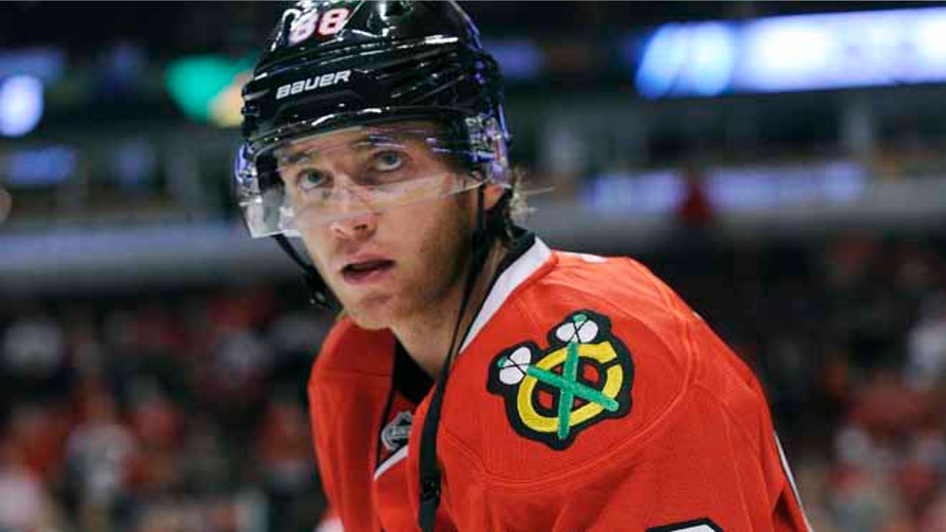 Chicago Blackhawks right wing Patrick Kane warms up before a preseason NHL game against the Detroit Red Wings in Chicago.