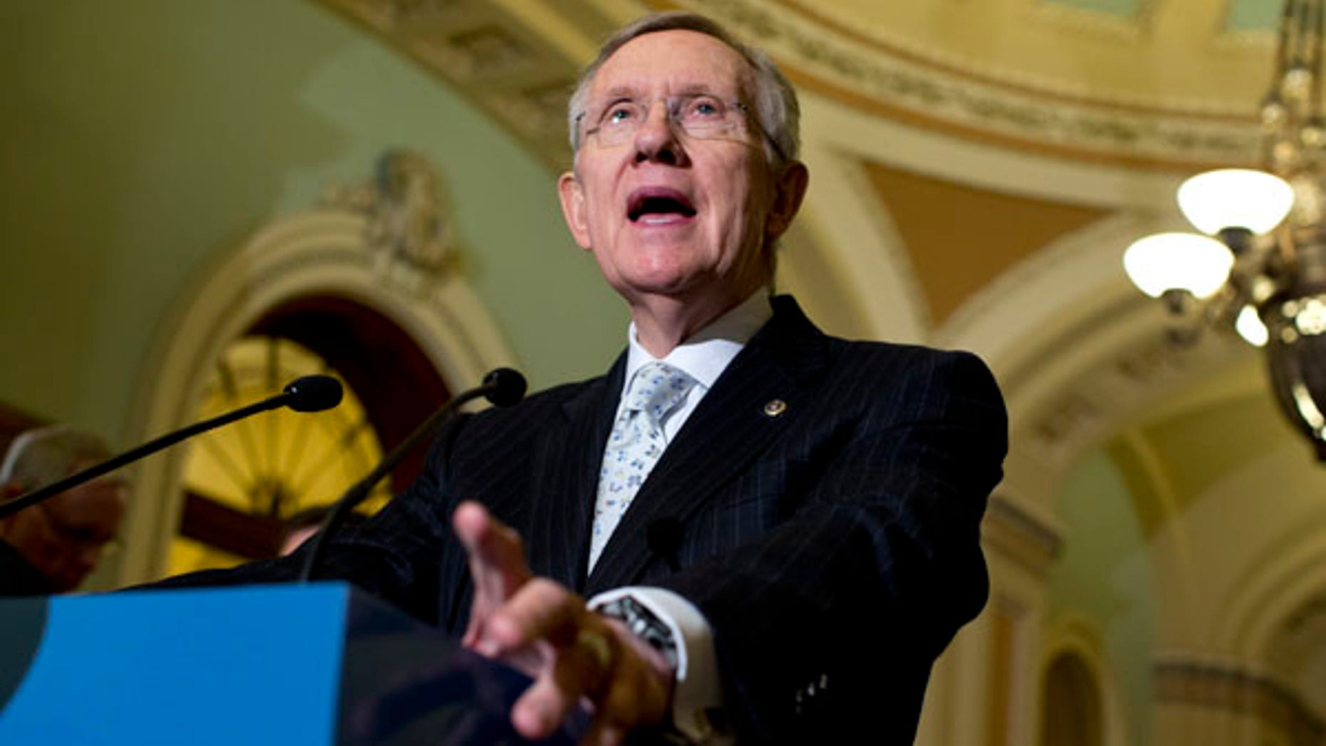 May 21, 2013: Senate Majority Leader Harry Reid of Nev. gestures during a news conference on Capitol Hill in Washington, following the Democratic policy luncheon.