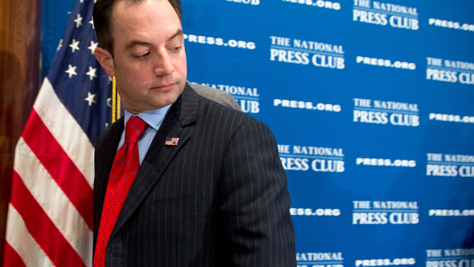 March 18, 2013: Republican National Committee (RNC) Chairman Reince Priebus leaves after speaking at the National Press Club in Washington.