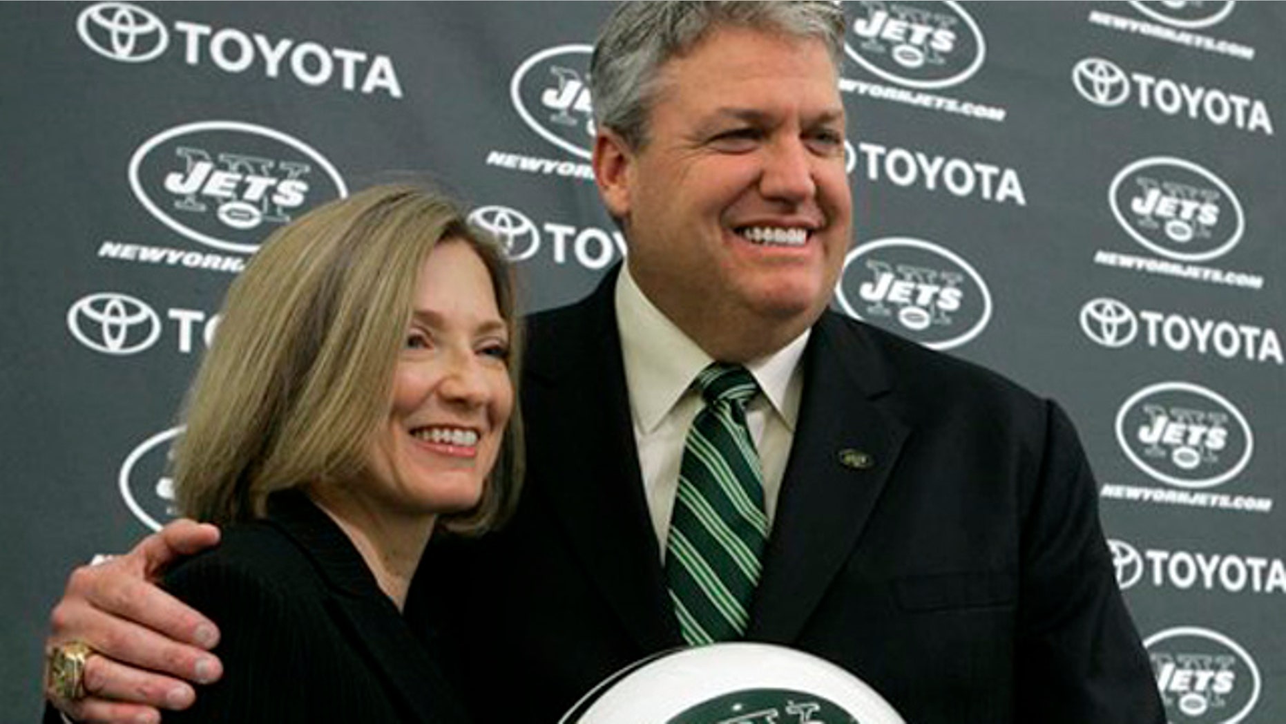 Jan. 21, 2009: Rex Ryan poses with his wife, Michelle, during a news conference to introduce Ryan as the Jets' new head coach.