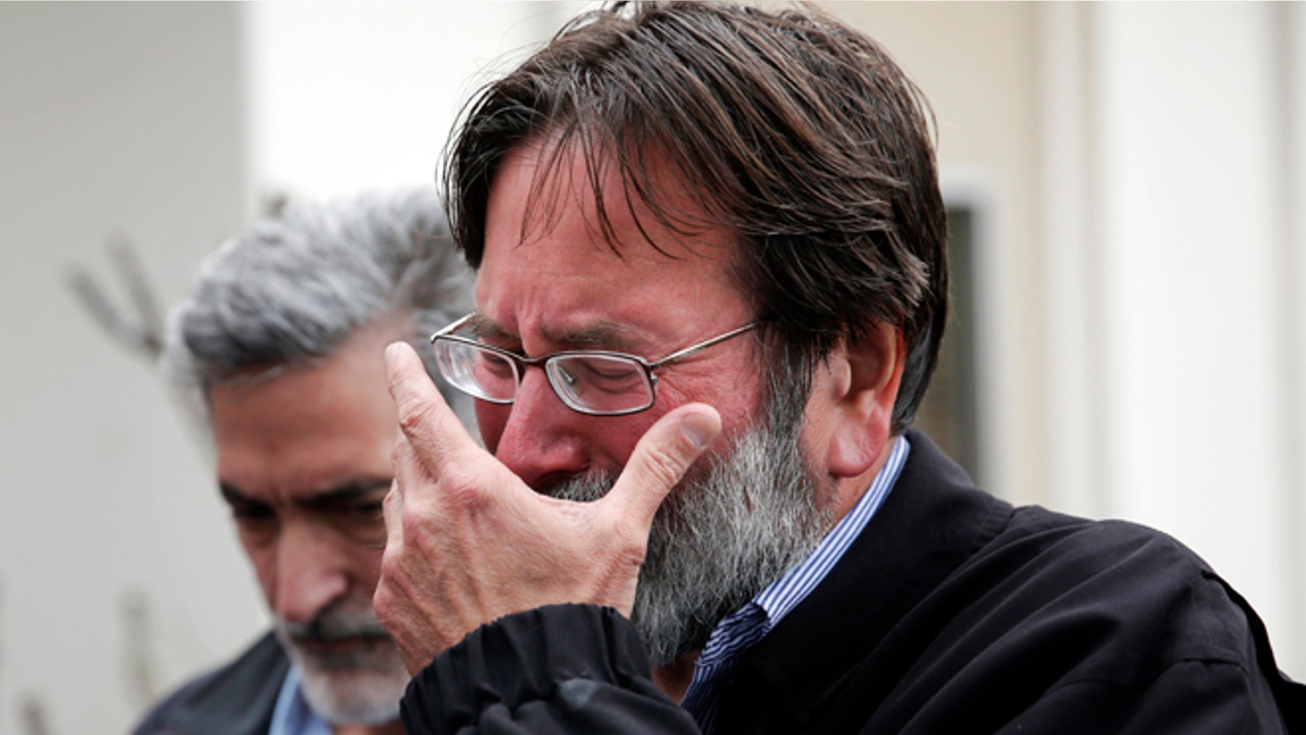 May 24, 2014: Richard Martinez who says his son Christopher Michael-Martinez was killed in Friday night's mass shooting that took place in Isla Vista, Calif., breaks down as he talks to media outside the Santa Barbara County Sheriff's Headquarters in Santa Barbara, Calif.