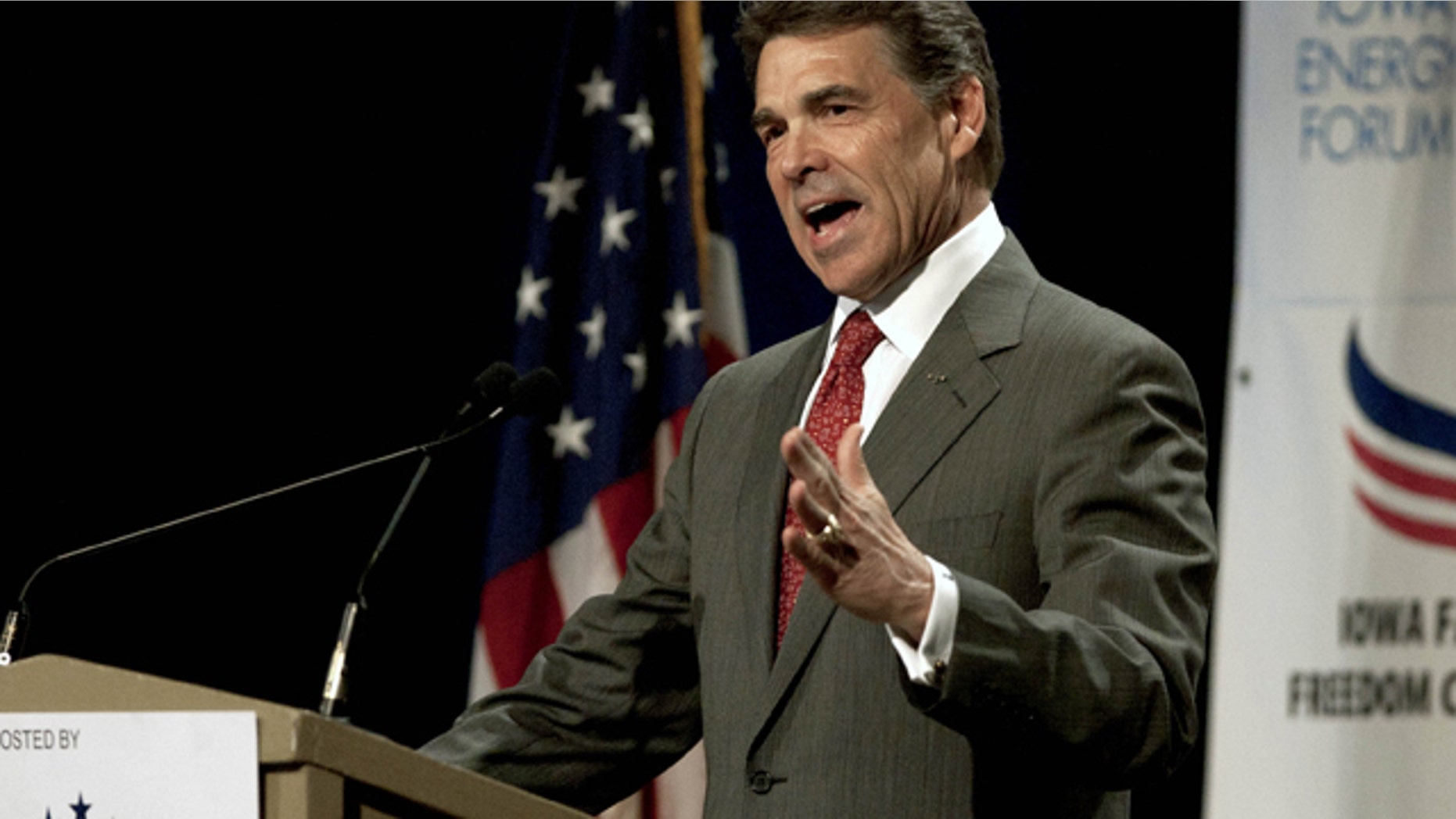 Oct. 22, 2011: Texas Gov. Rick Perry speaks at the Iowa Faith and Freedom Coalition presidential candidate forum, in Des Moines, Iowa.